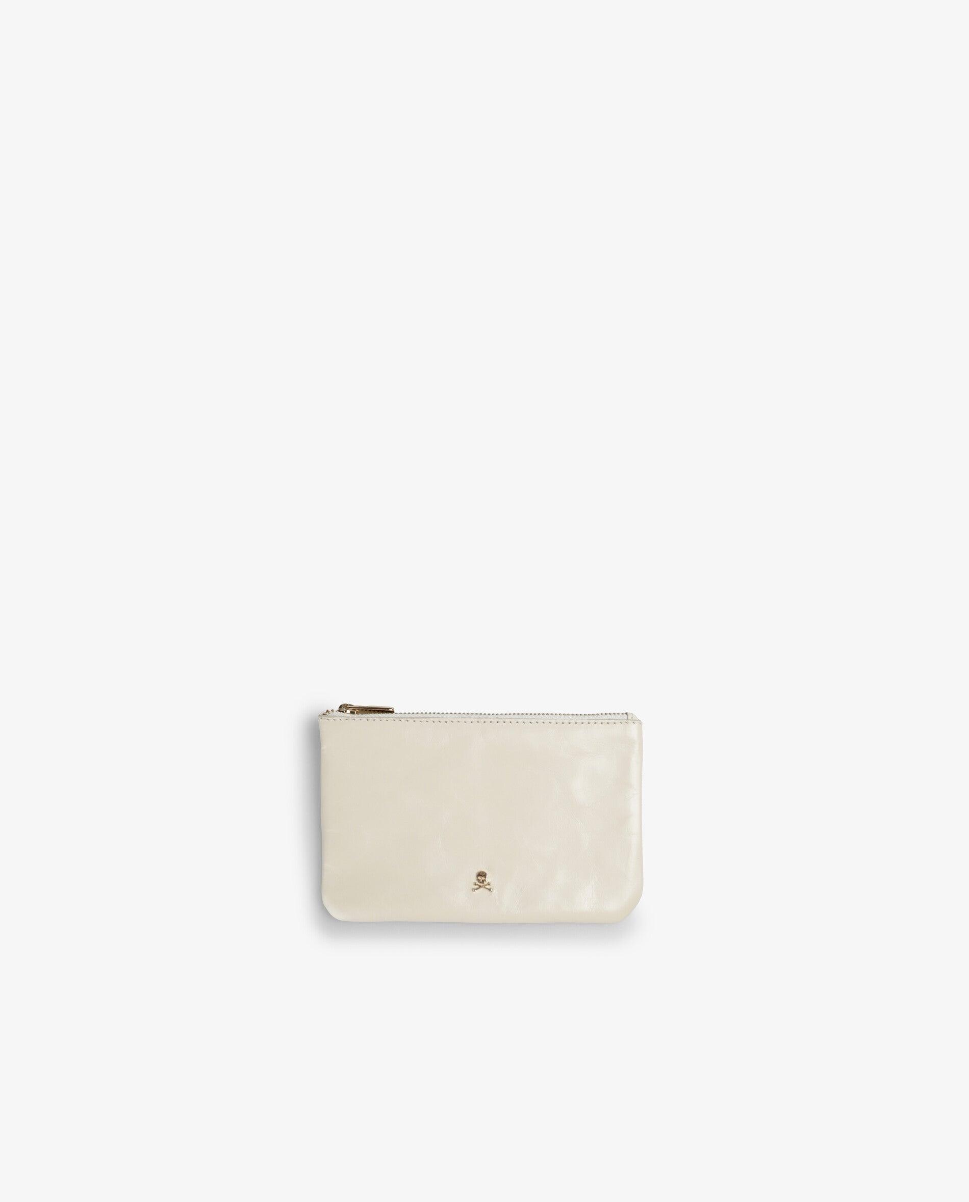 Porta-moedas em Pele com Fecho Zip Cru-1