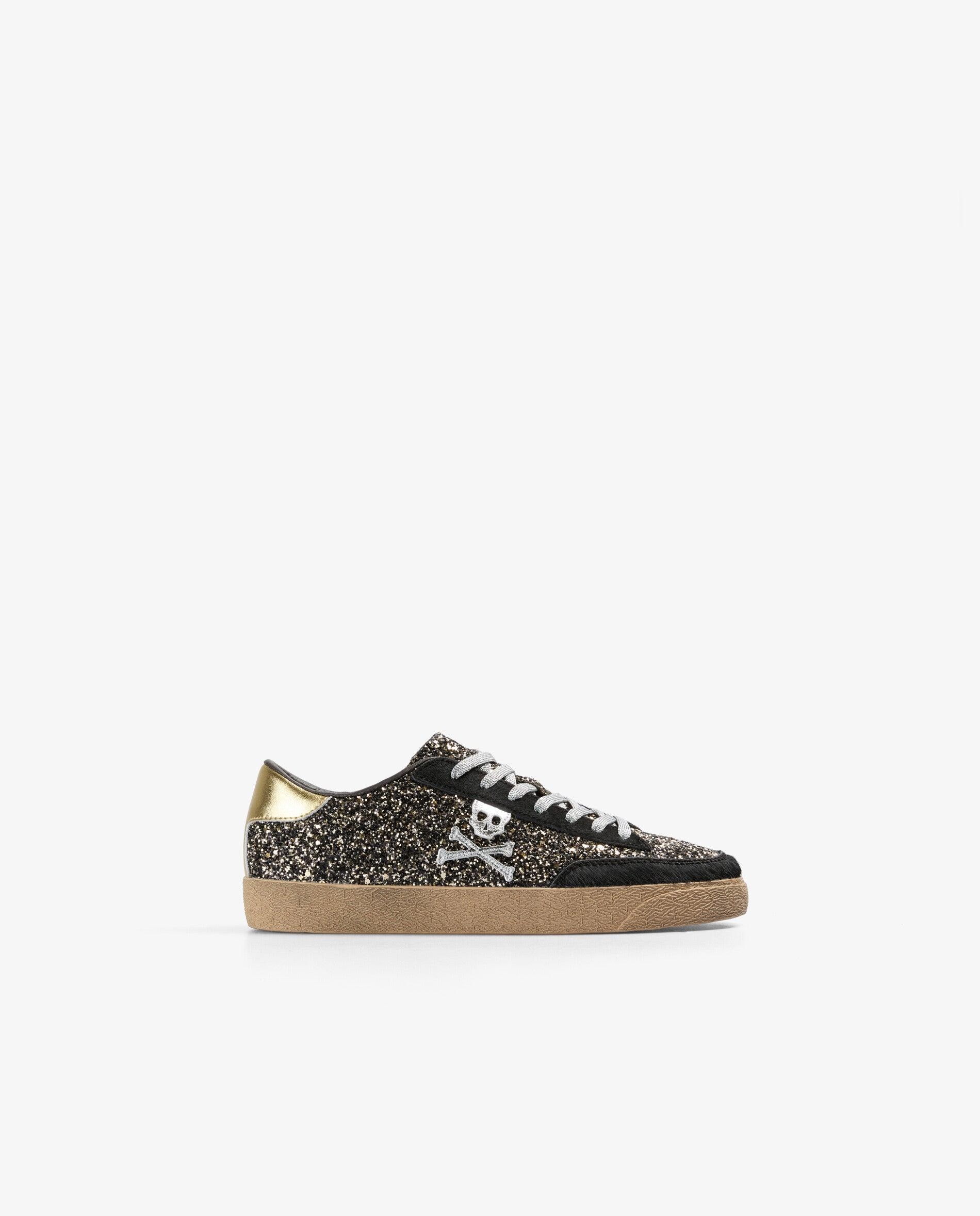 Imagem 0 de Sapatilhas Retro em Tecido com Glitter e Detalhes em Pele