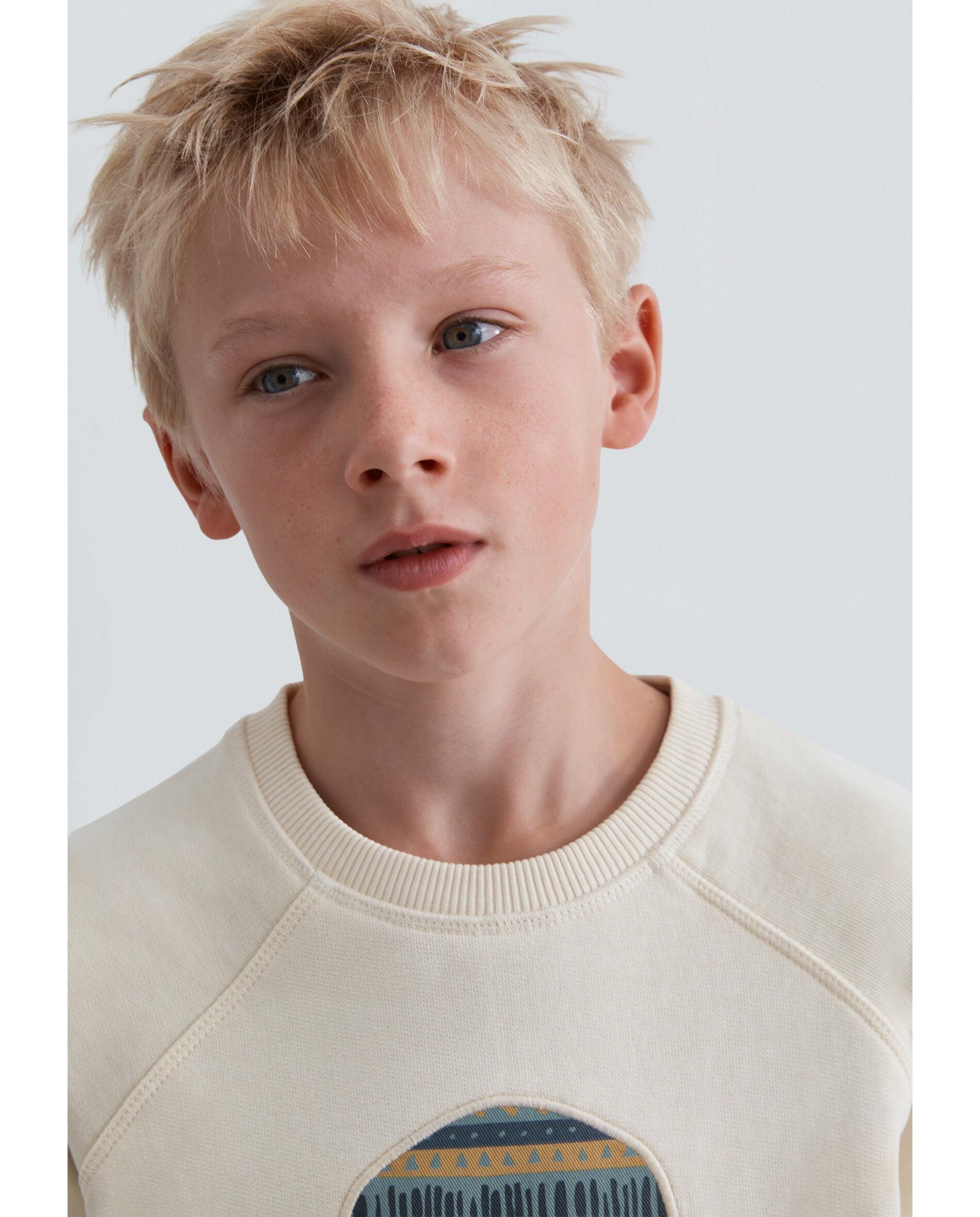 Sweatshirt Infantil com Gola Redonda e Patch Frontal em Forma de Caveira Branco-marfim-4