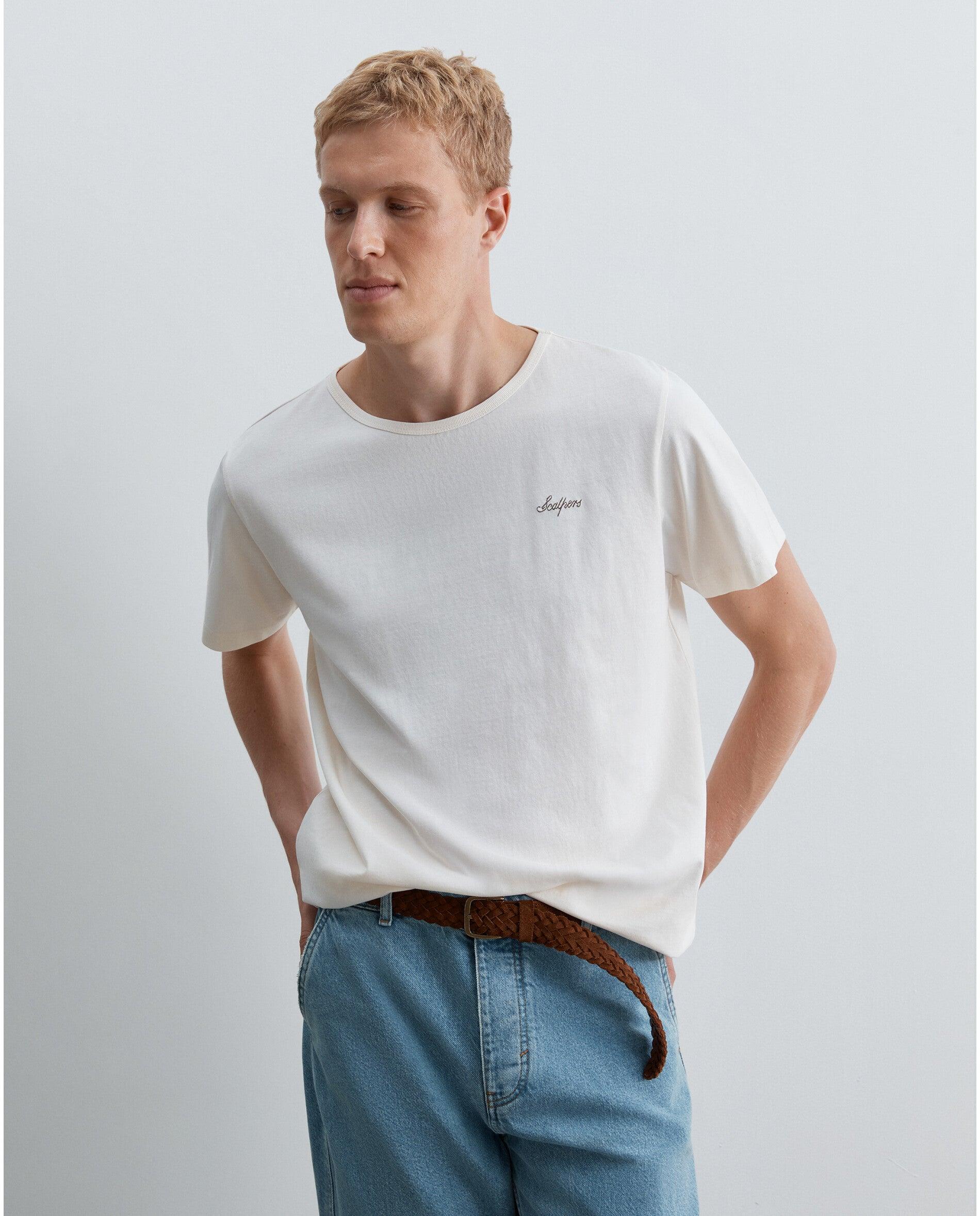 T-shirt de Manga Curta Regular Fit com Logo em Contraste Creme-4