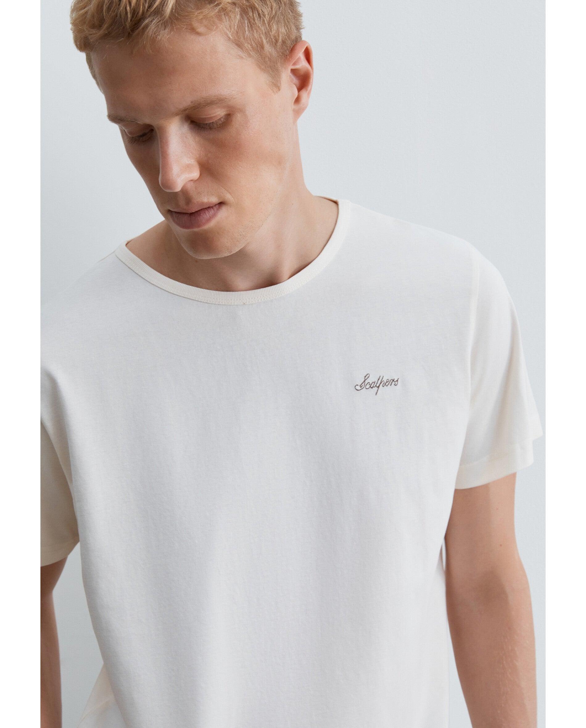 T-shirt de Manga Curta Regular Fit com Logo em Contraste Creme-5