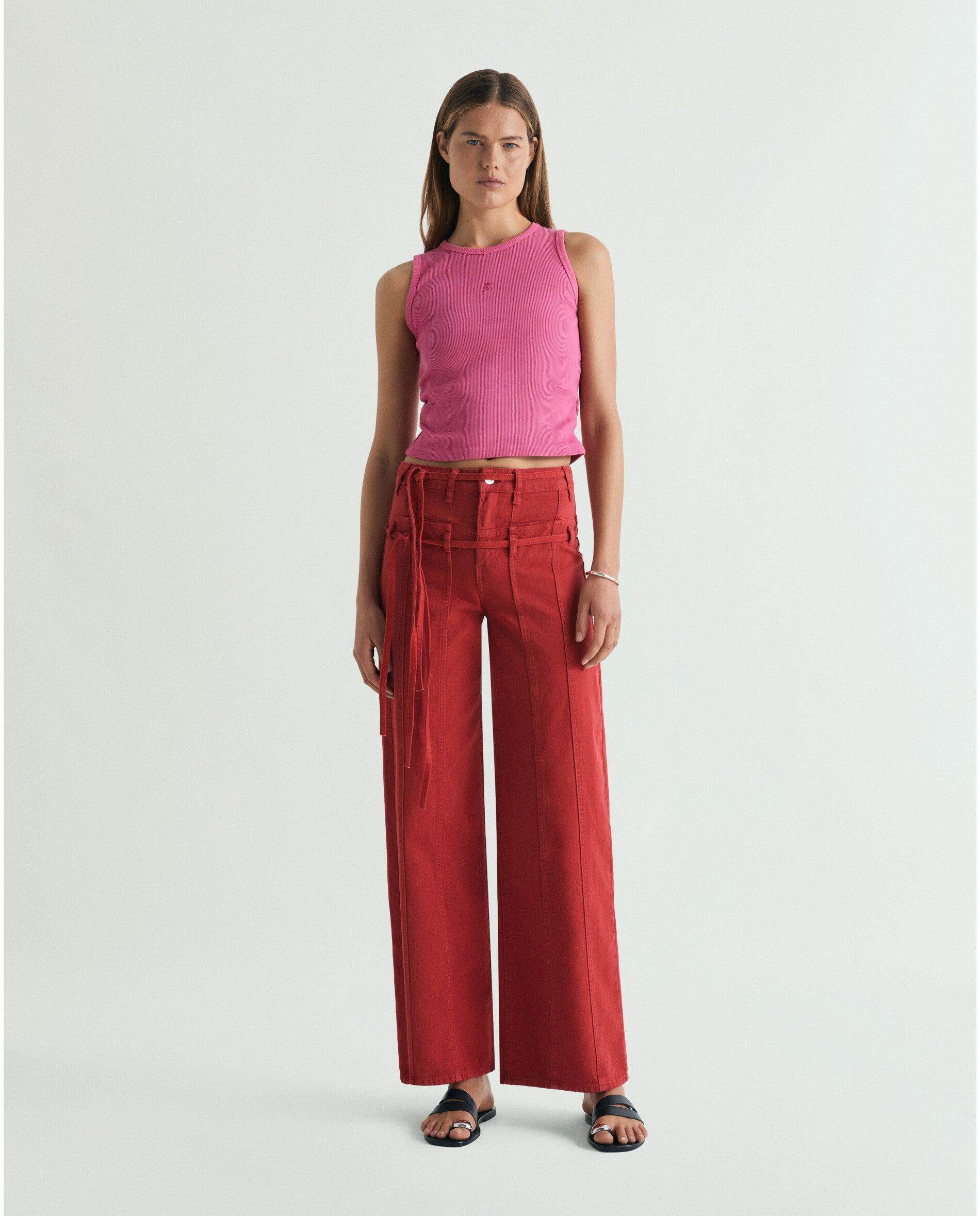 Imagem 0 de Jeans Largos com Cinto Duplo e Costuras Frontais