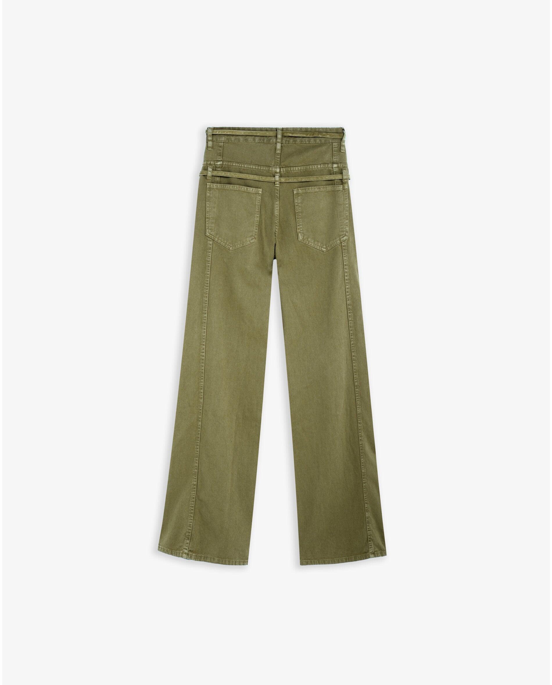 Jeans Largos com Cinto Duplo e Costuras Frontais Caqui-5