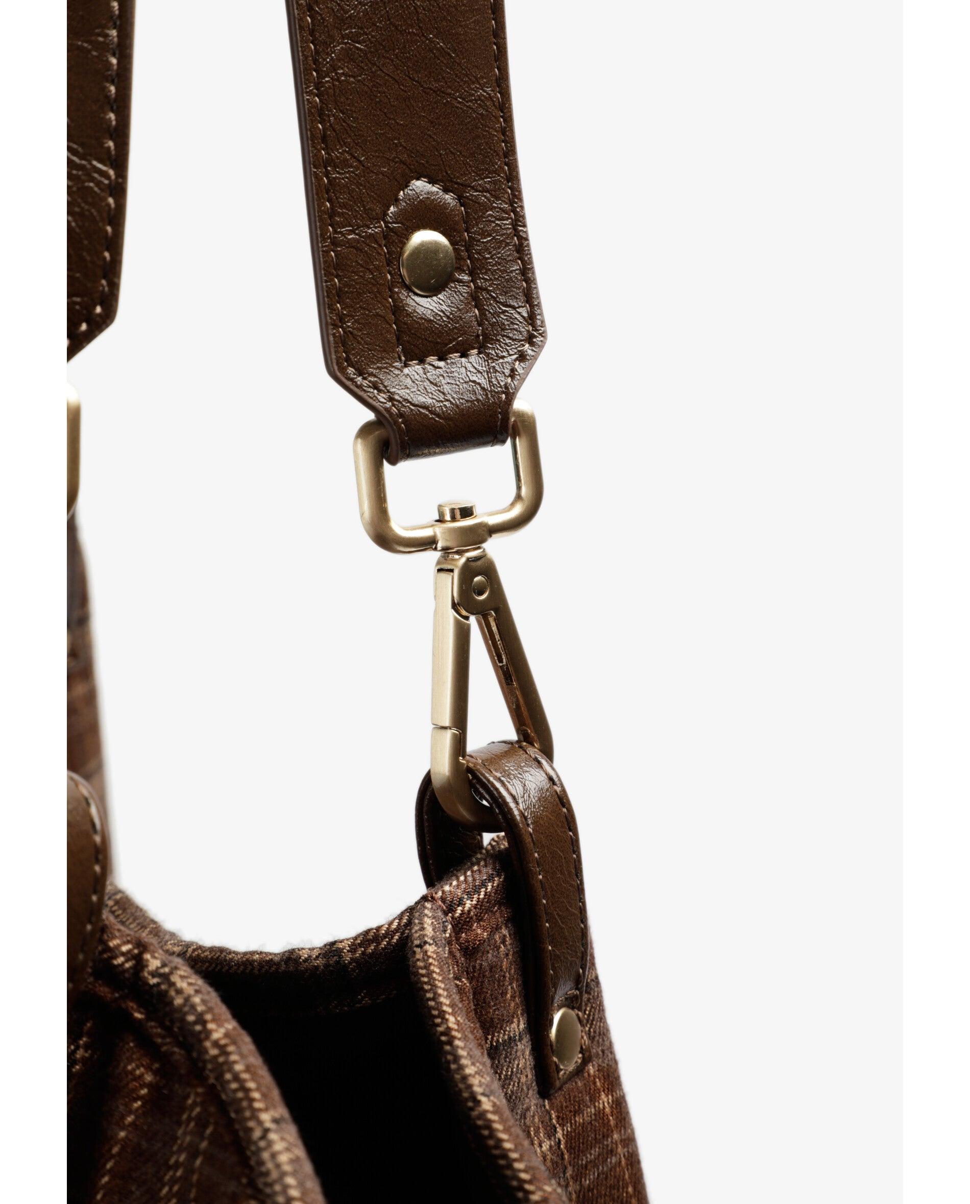 Mala Shopper em Tecido com Estampado Aos Quadrados Castanho-escuro-4