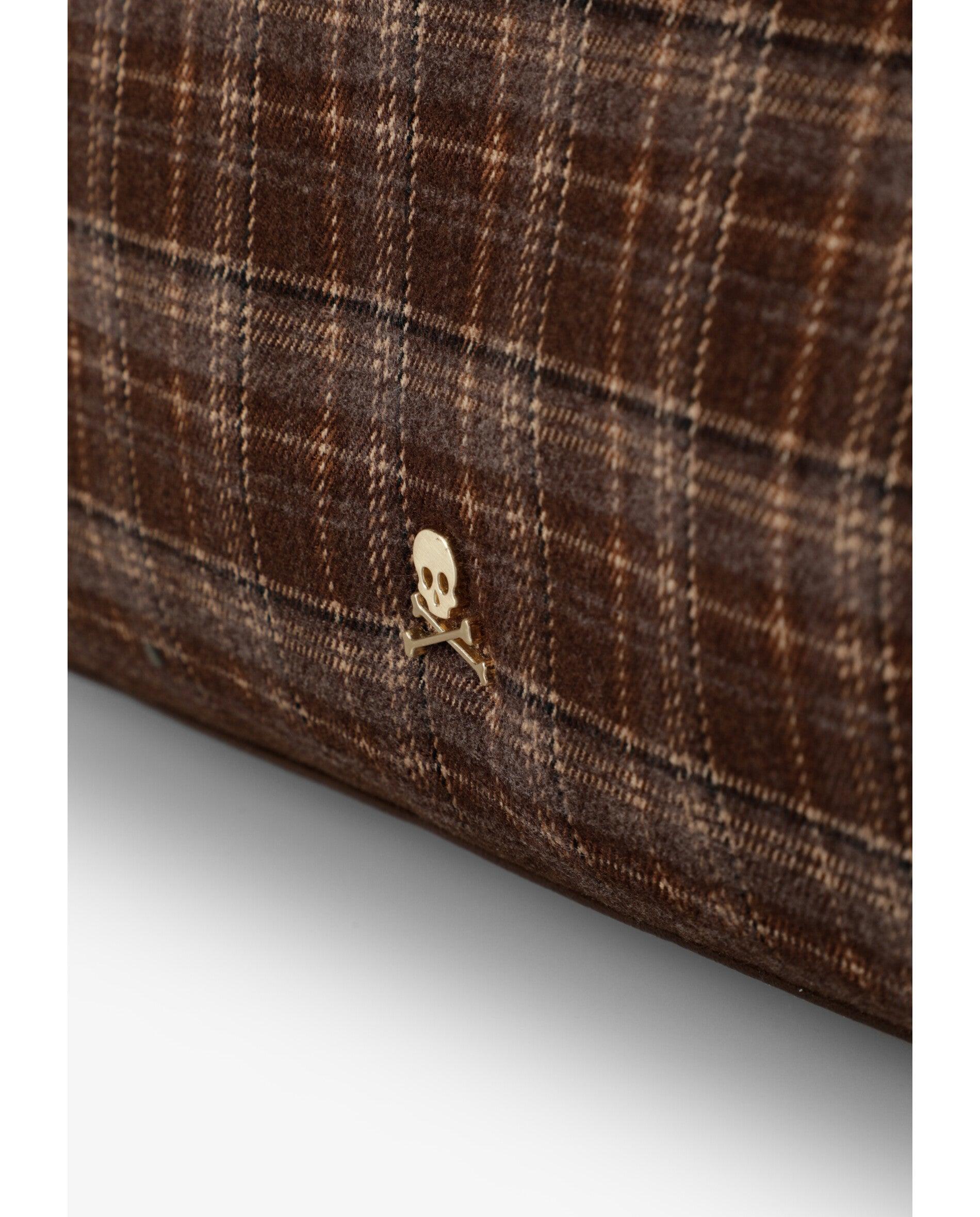 Mala Shopper em Tecido com Estampado Aos Quadrados Castanho-escuro-5