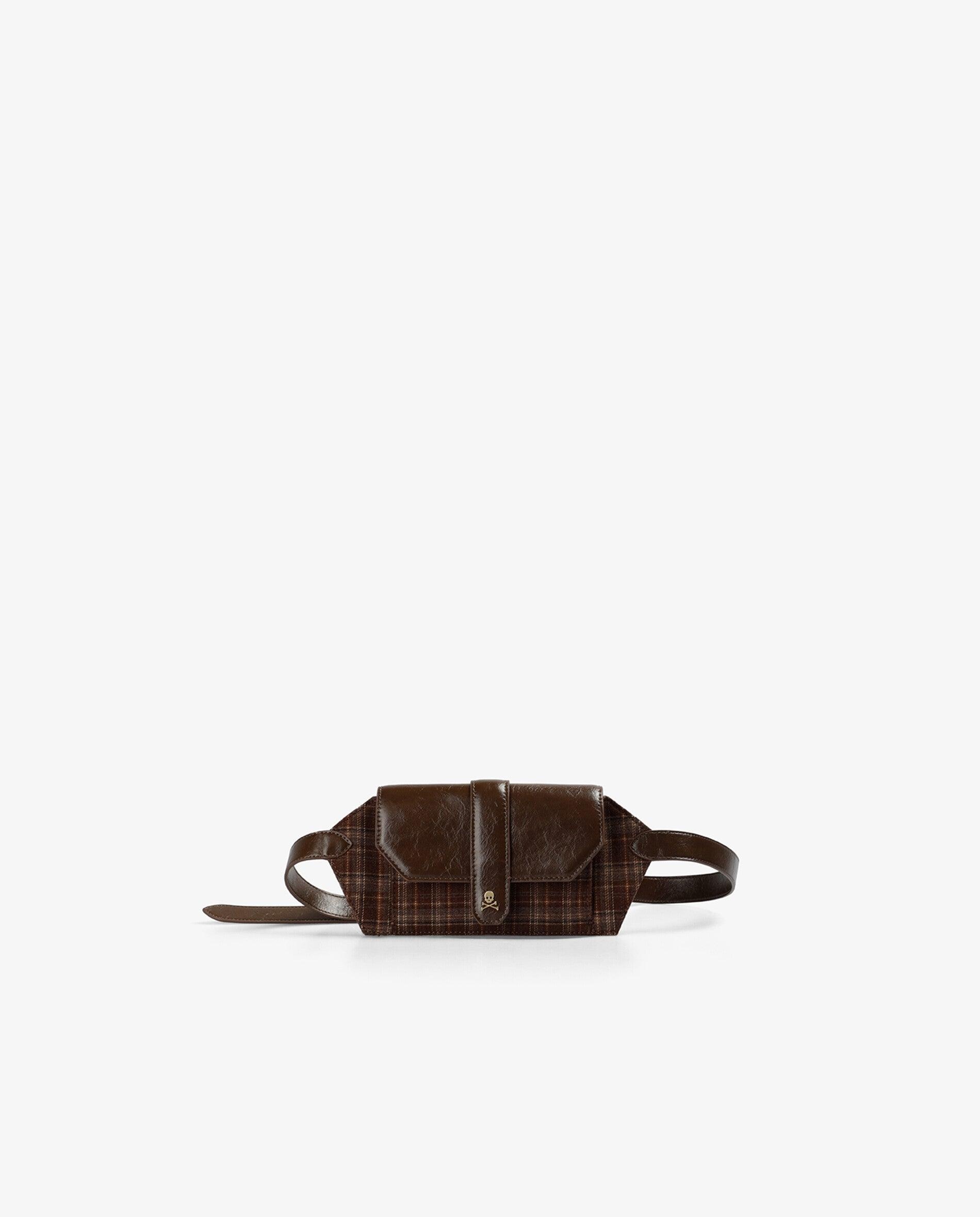Imagem 0 de Bolsa de Cintura com Tecido Aos Quadrados e Aba Efeito Pele