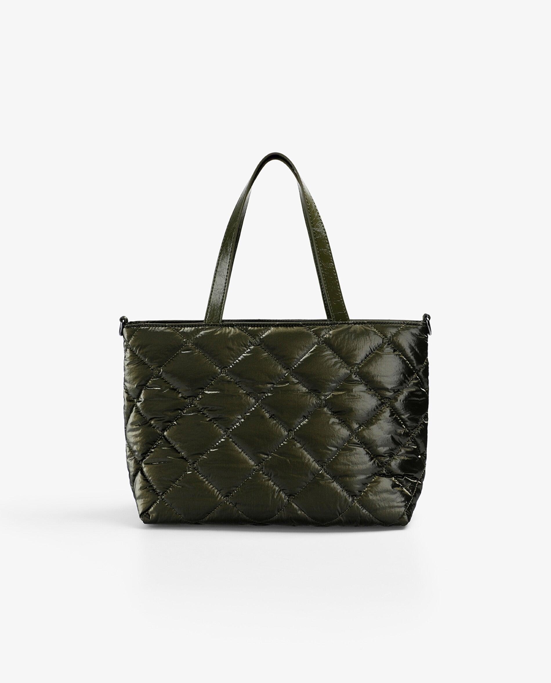 Mala Shopper de Nylon Efeito Acolchoado Verde-militar-2