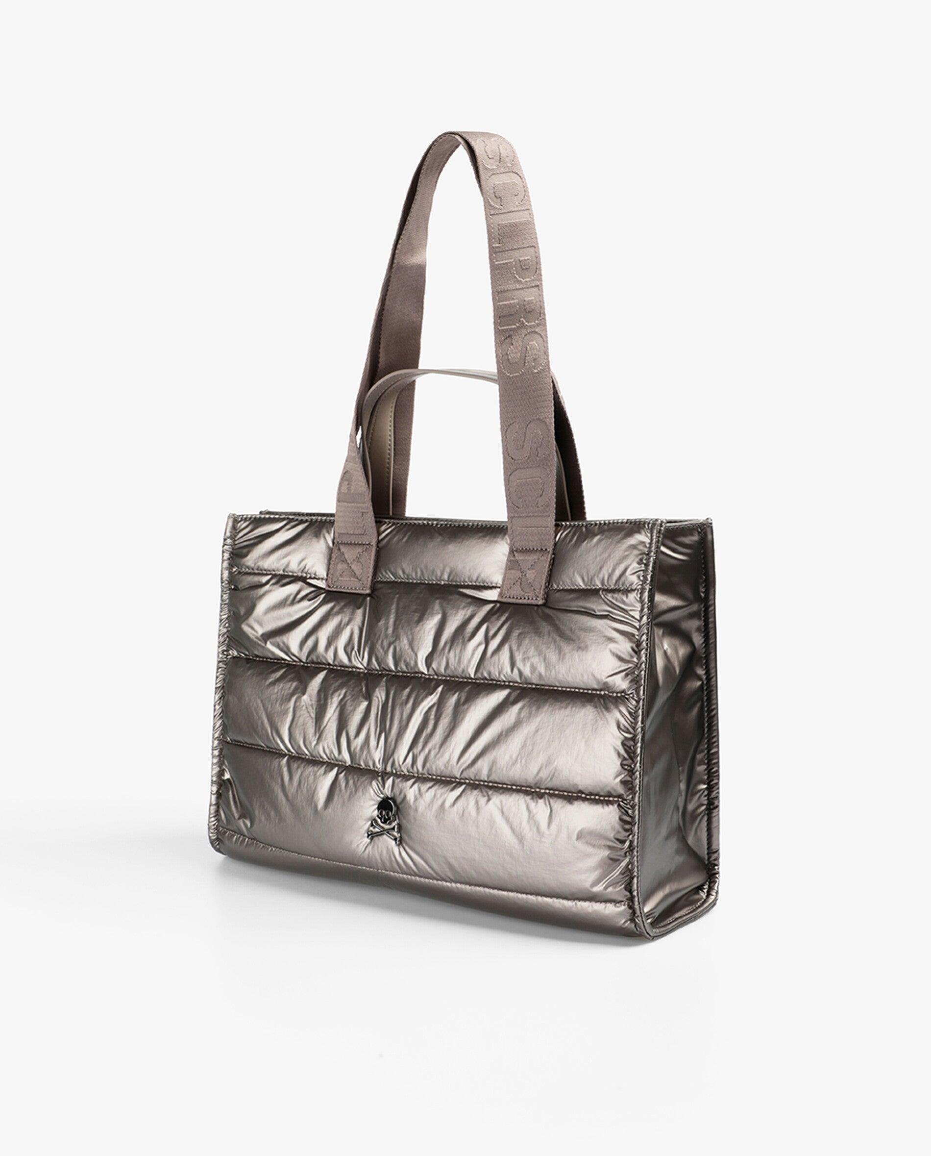 Shopper Acolchoado com Fecho de Snap Prata-3