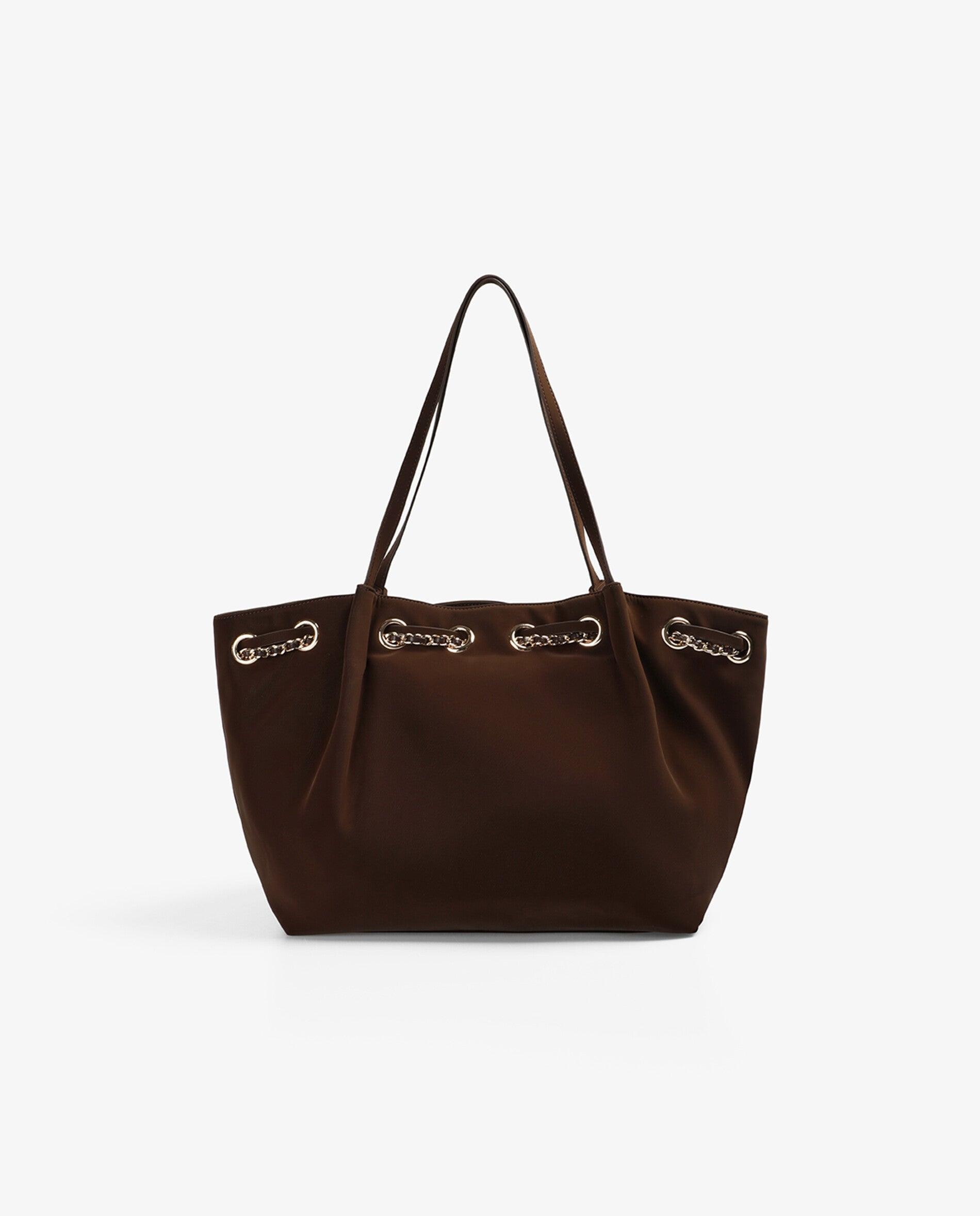 Shopper com Bolso Duplo Interior e Fecho Zip Castanho-2