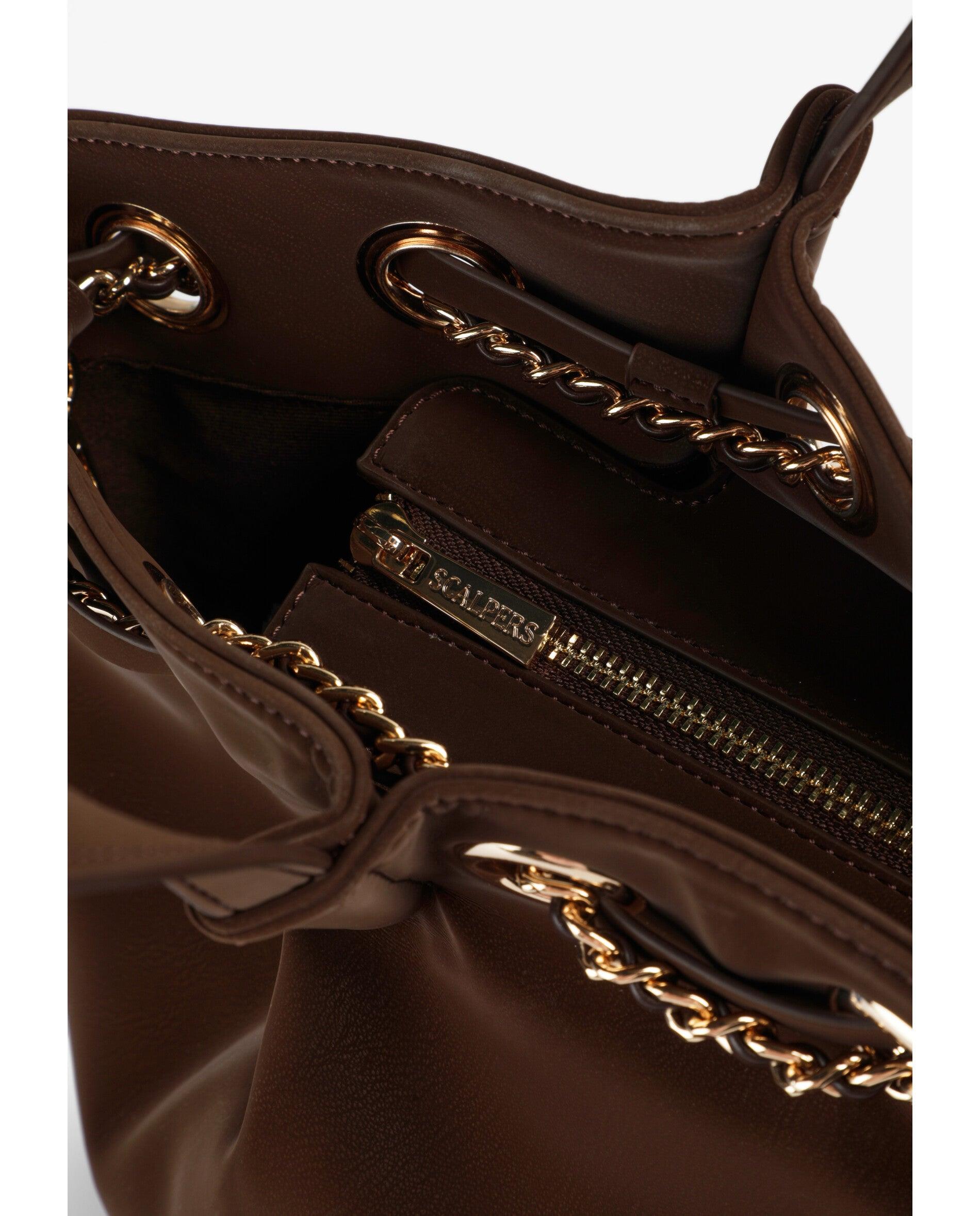 Shopper com Bolso Duplo Interior e Fecho Zip Castanho-5