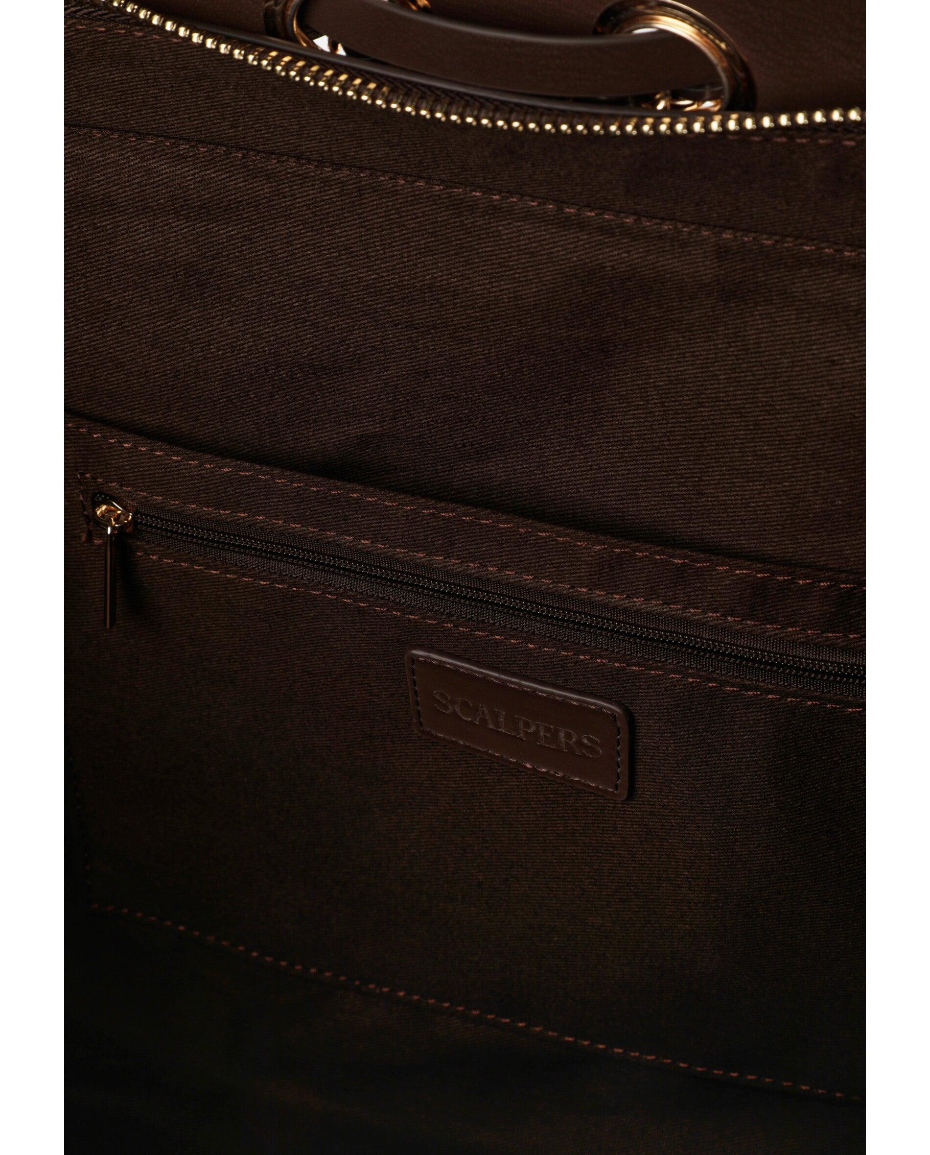 Shopper com Bolso Duplo Interior e Fecho Zip Castanho-6