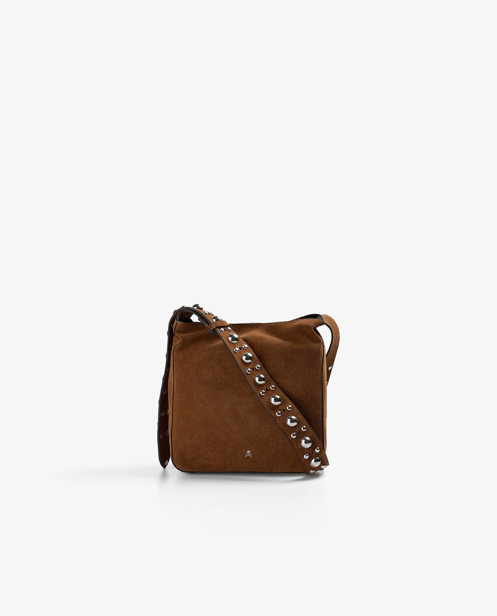 Mala de Ombro de Pele com Studs Decorativos na Alça Canela-5
