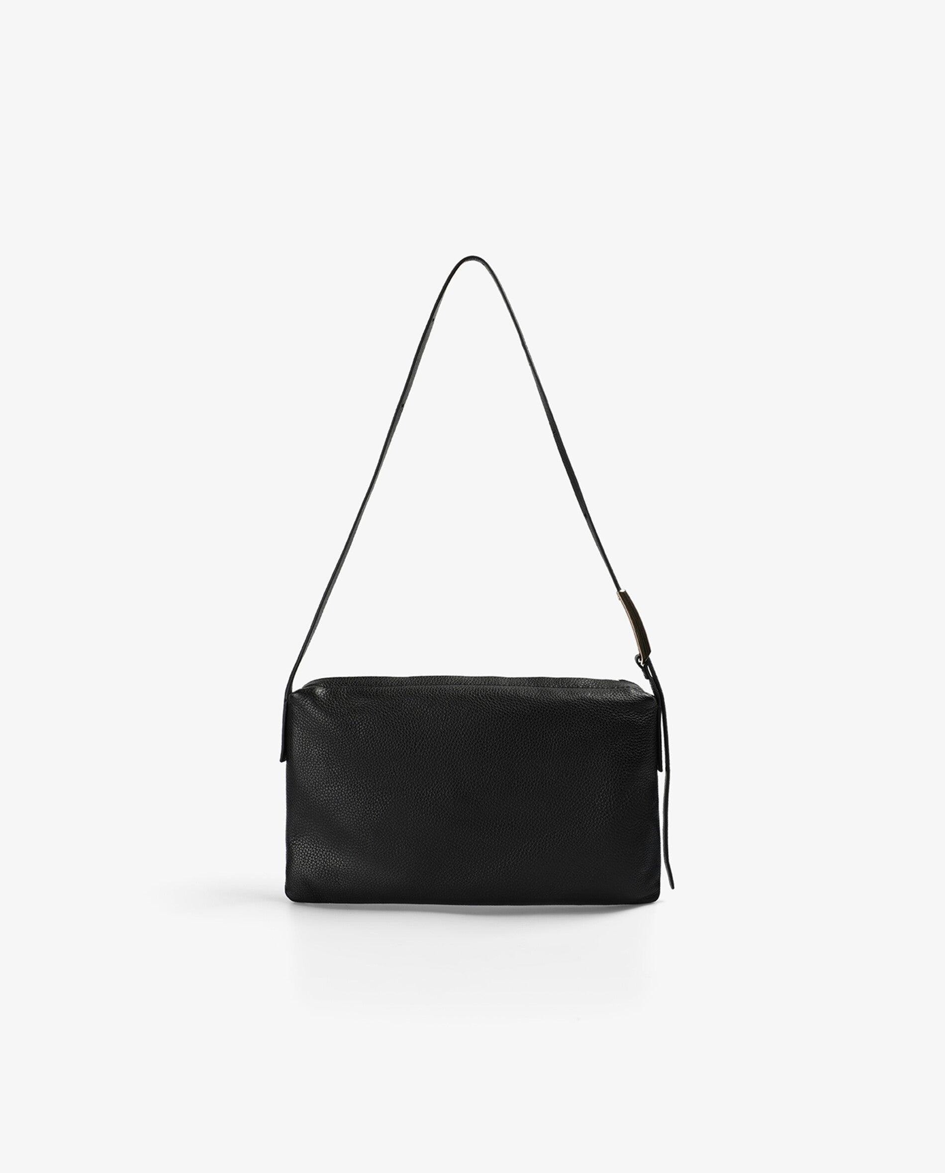 Mala de Ombro em Pele com Fecho Zip Preto-2