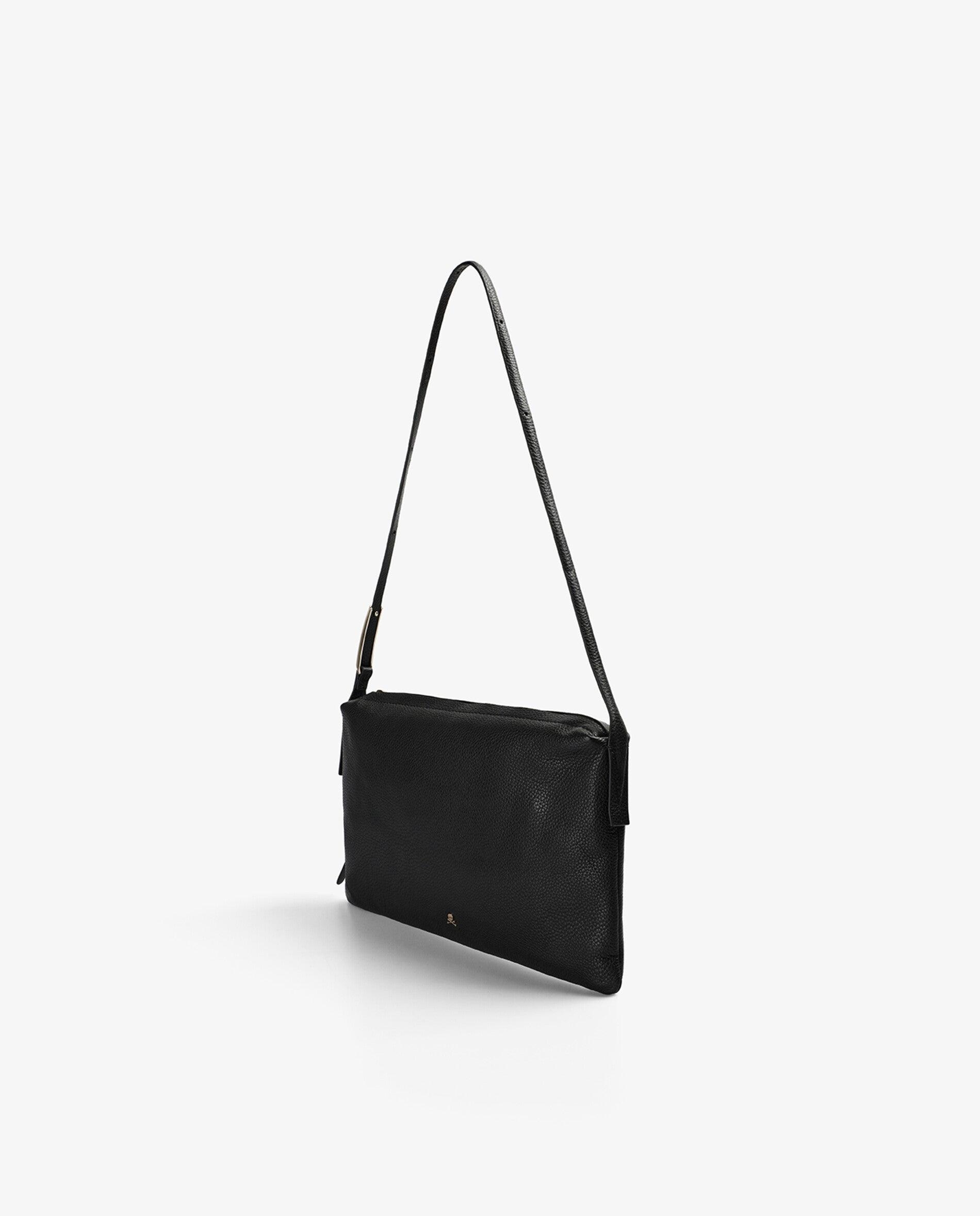 Mala de Ombro em Pele com Fecho Zip Preto-3