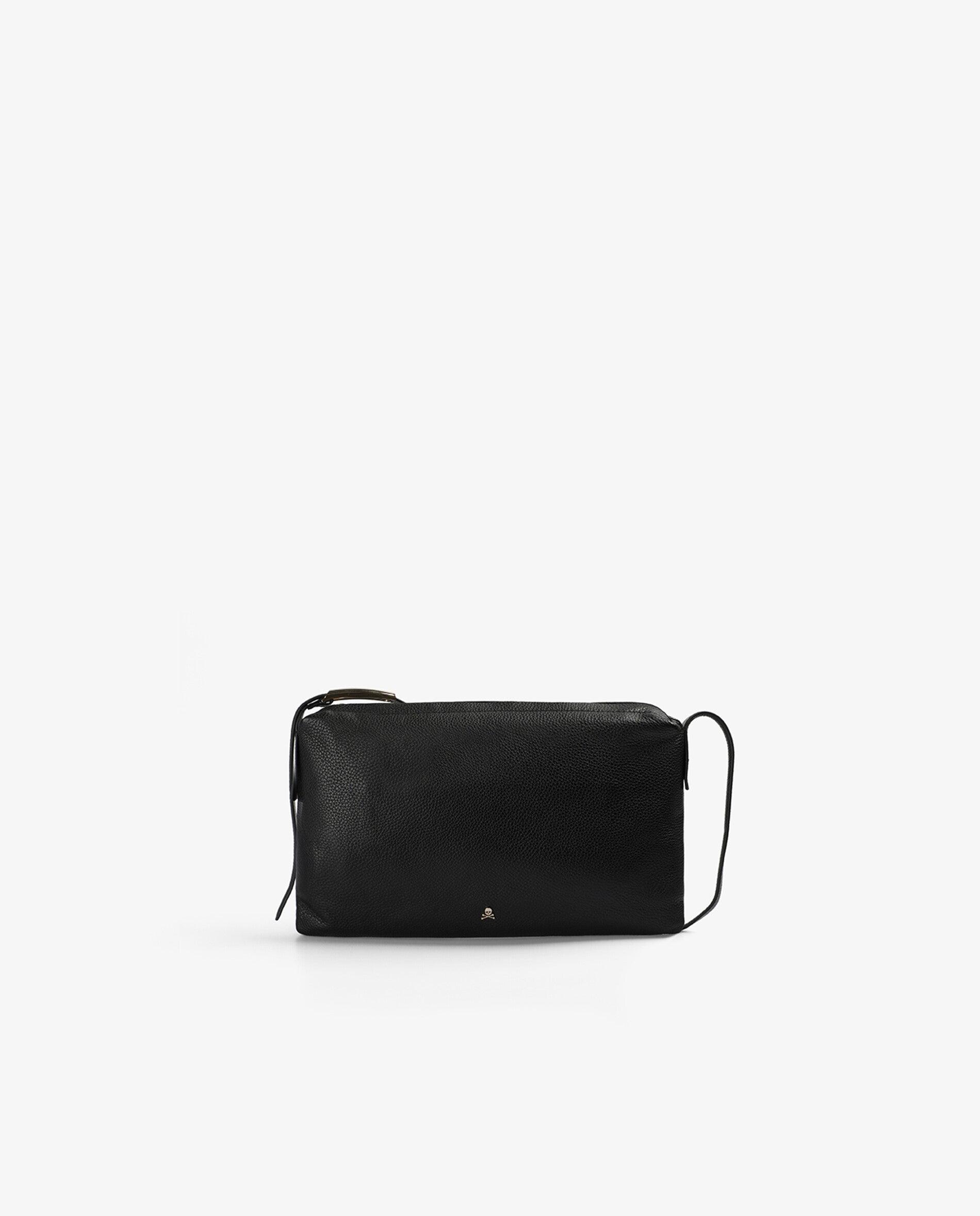 Mala de Ombro em Pele com Fecho Zip Preto-4