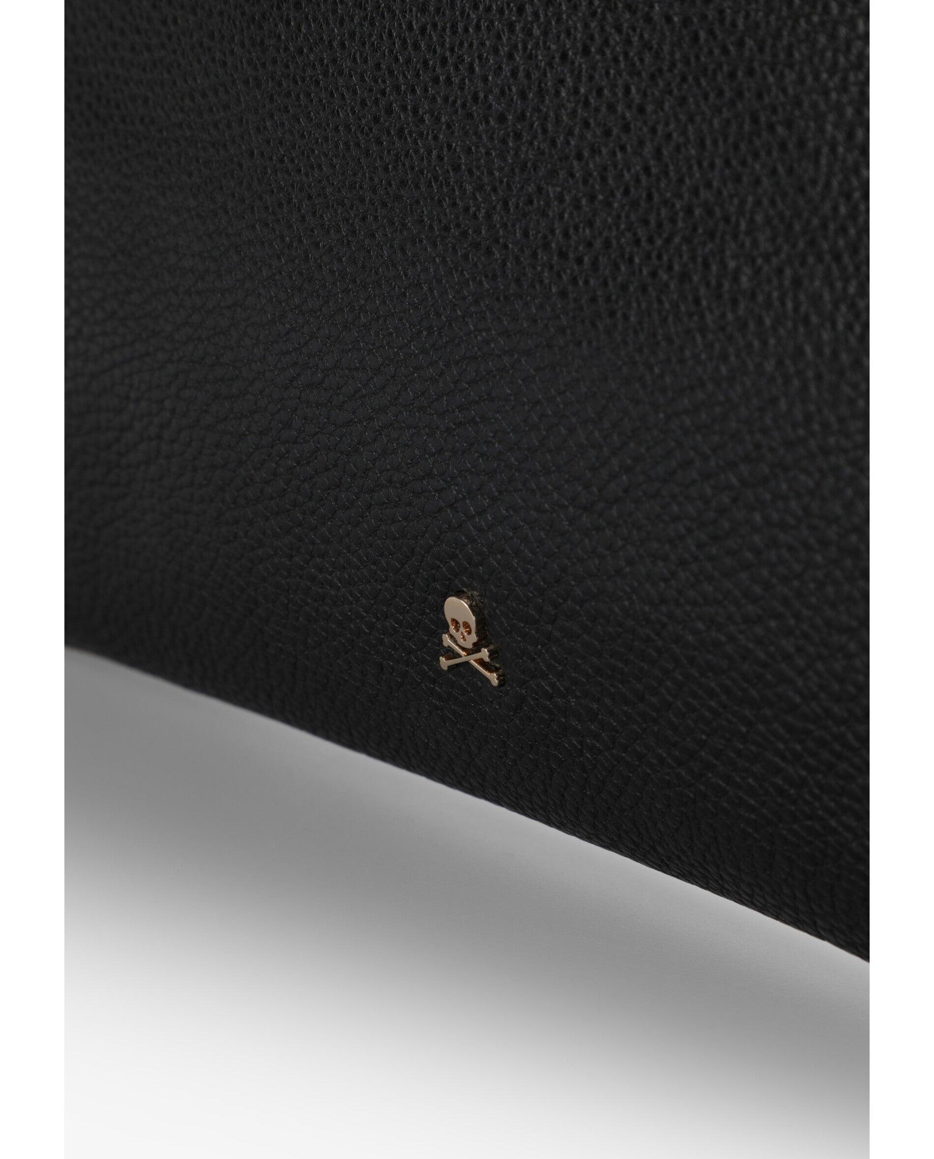 Mala de Ombro em Pele com Fecho Zip Preto-5