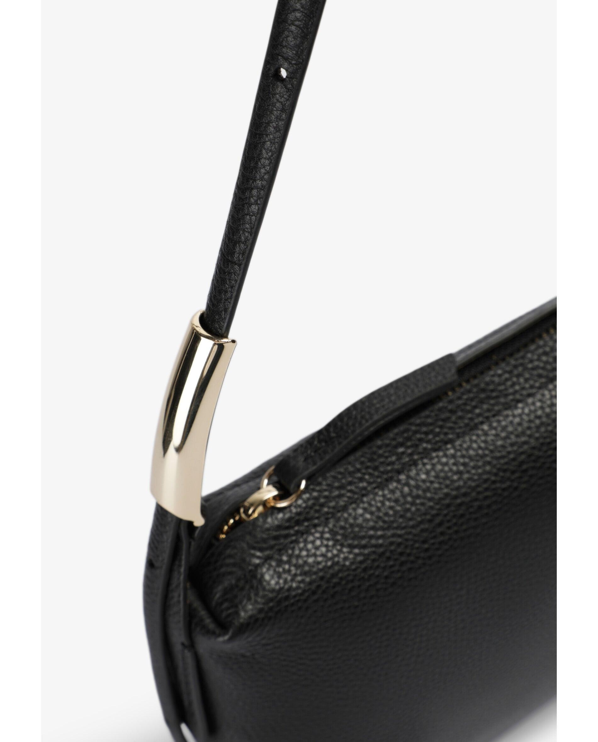Mala de Ombro em Pele com Fecho Zip Preto-6