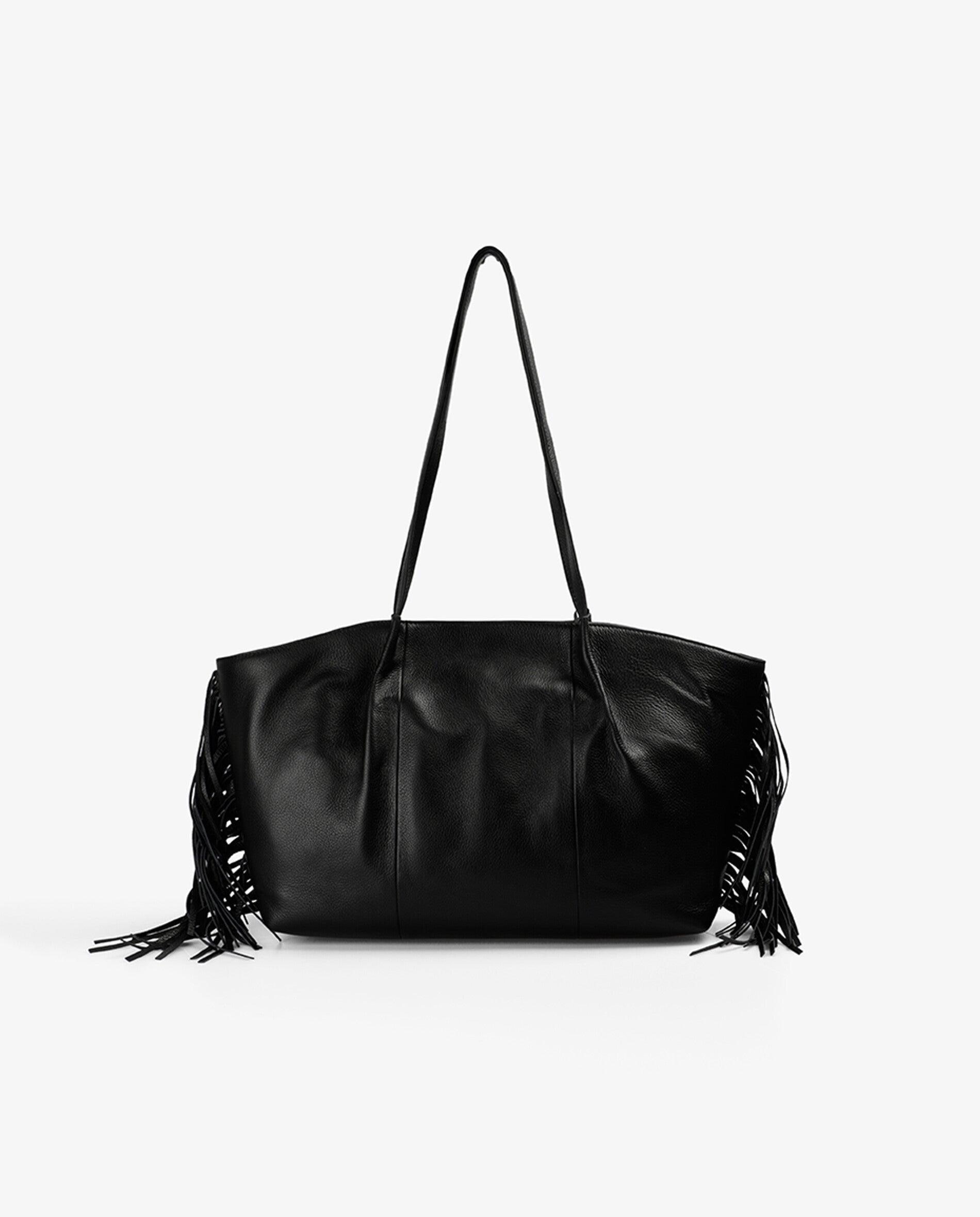 Shopper de Pele com Franjas Laterais Preto-2