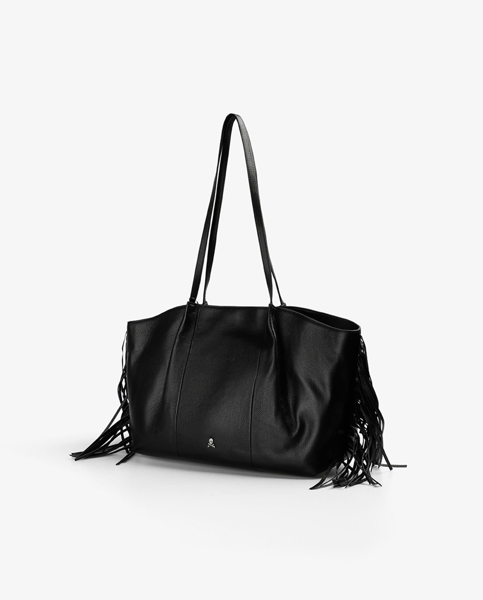 Shopper de Pele com Franjas Laterais Preto-3