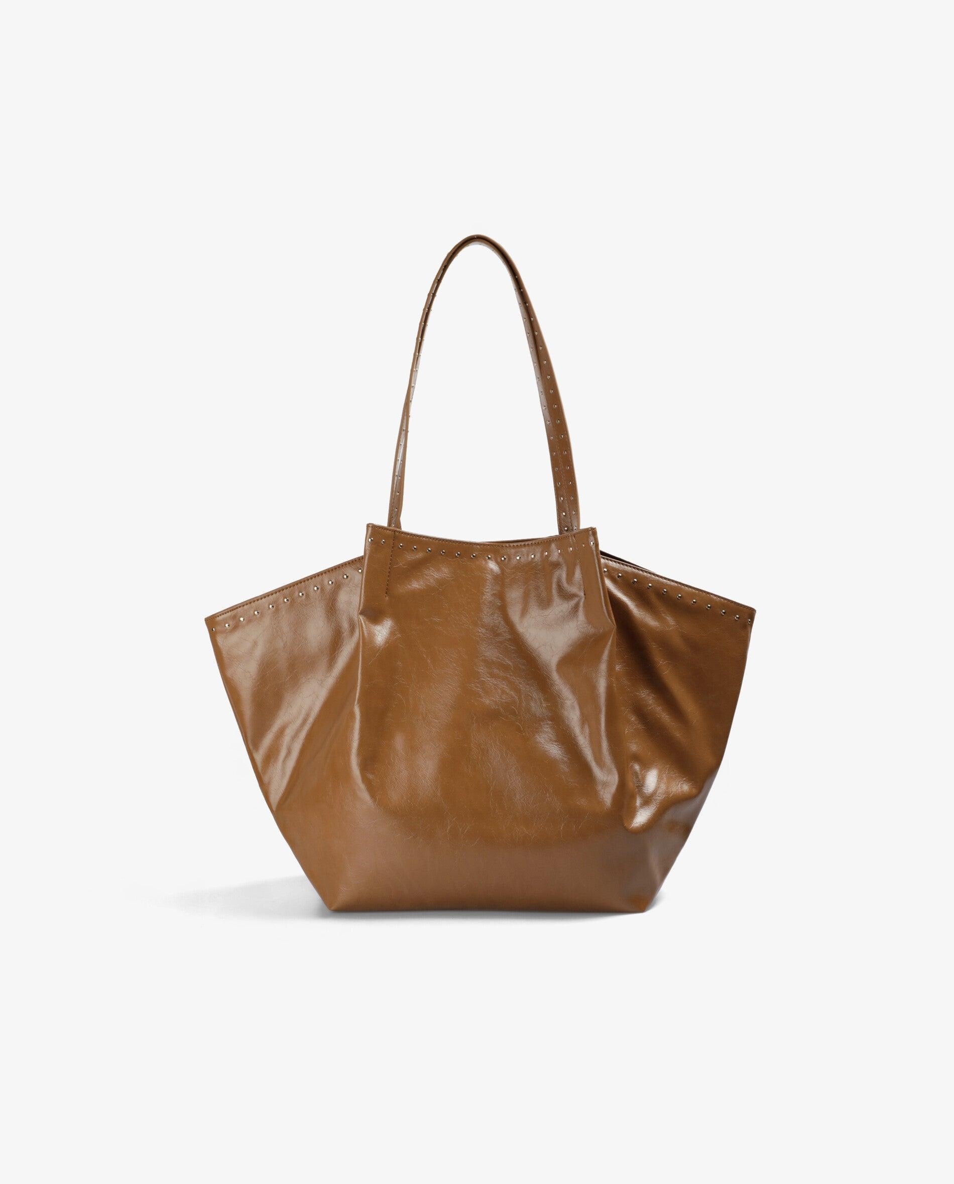 Shopper Efeito Pele com Detalhe de Tachas Castanho-claro-2