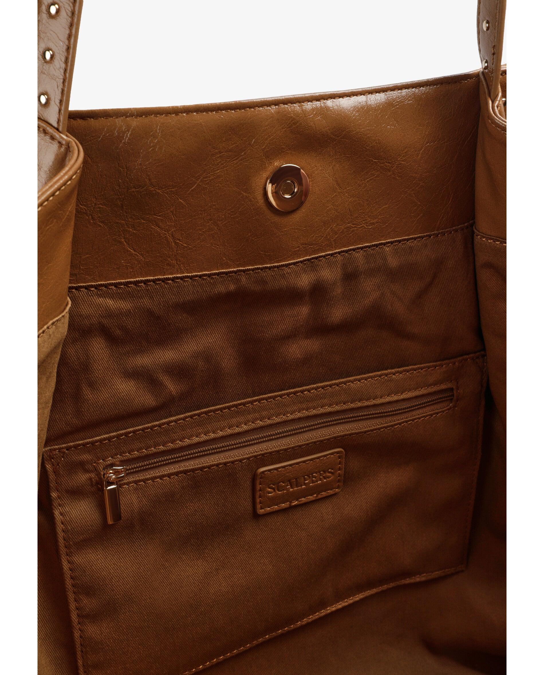 Shopper Efeito Pele com Detalhe de Tachas Castanho-claro-6