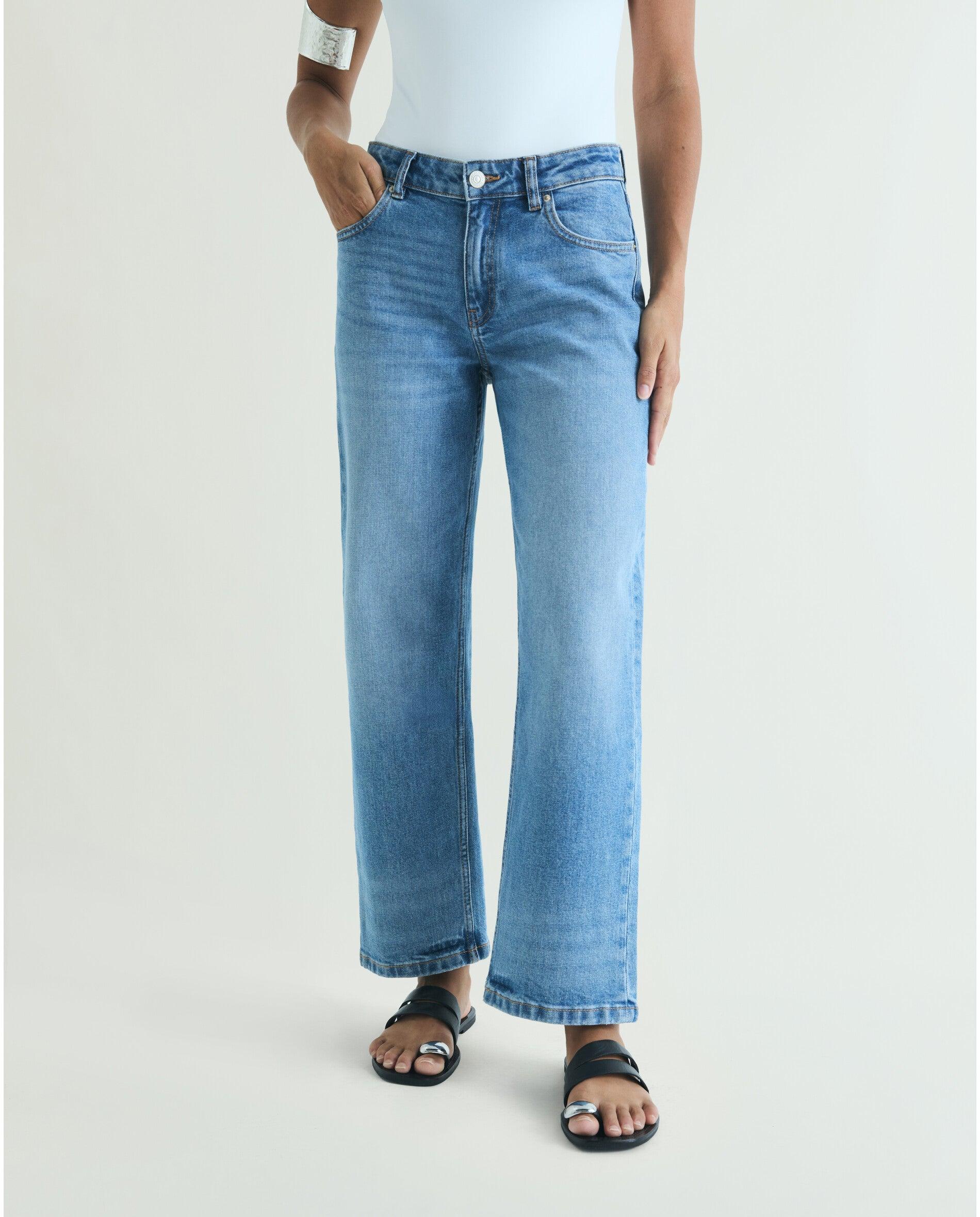 Jeans com Corte a Direito Ligeiramente Elástico de Cintura Descaída Índigo-2