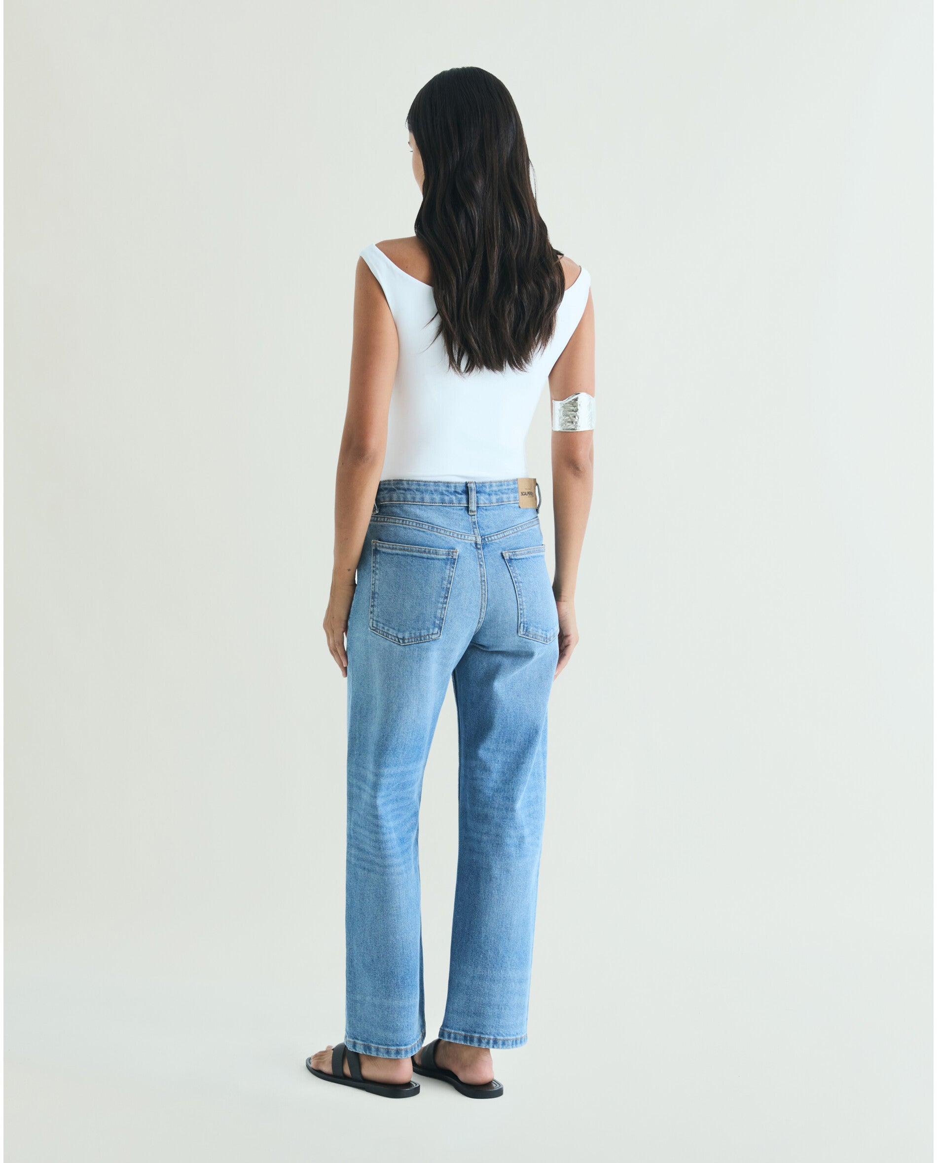 Jeans com Corte a Direito Ligeiramente Elástico de Cintura Descaída Índigo-3