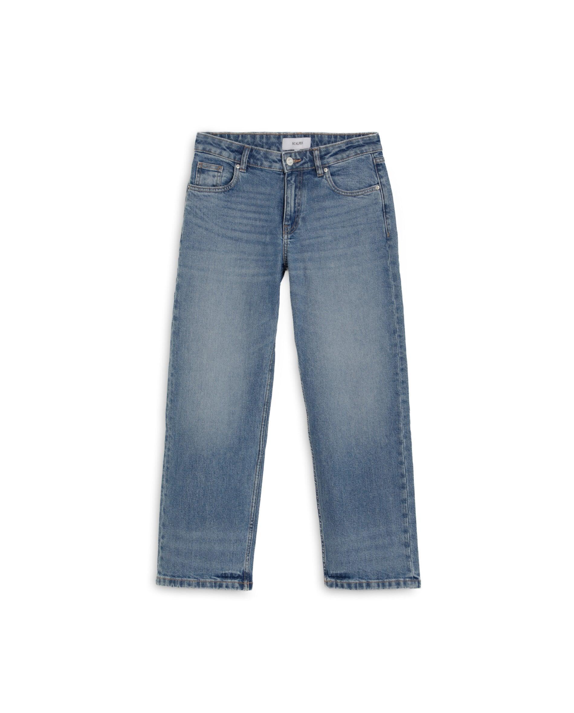 Jeans com Corte a Direito Ligeiramente Elástico de Cintura Descaída Índigo-4