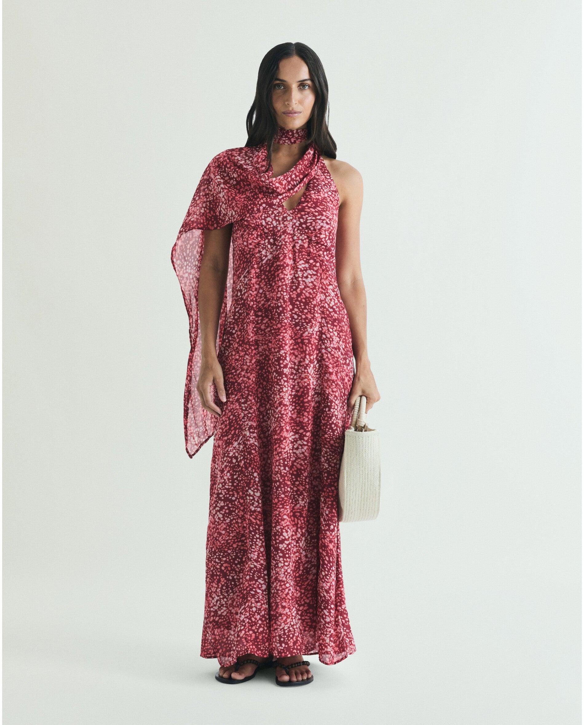 Imagem 0 de Vestido Comprido Estampado com Costas Semidescobertas