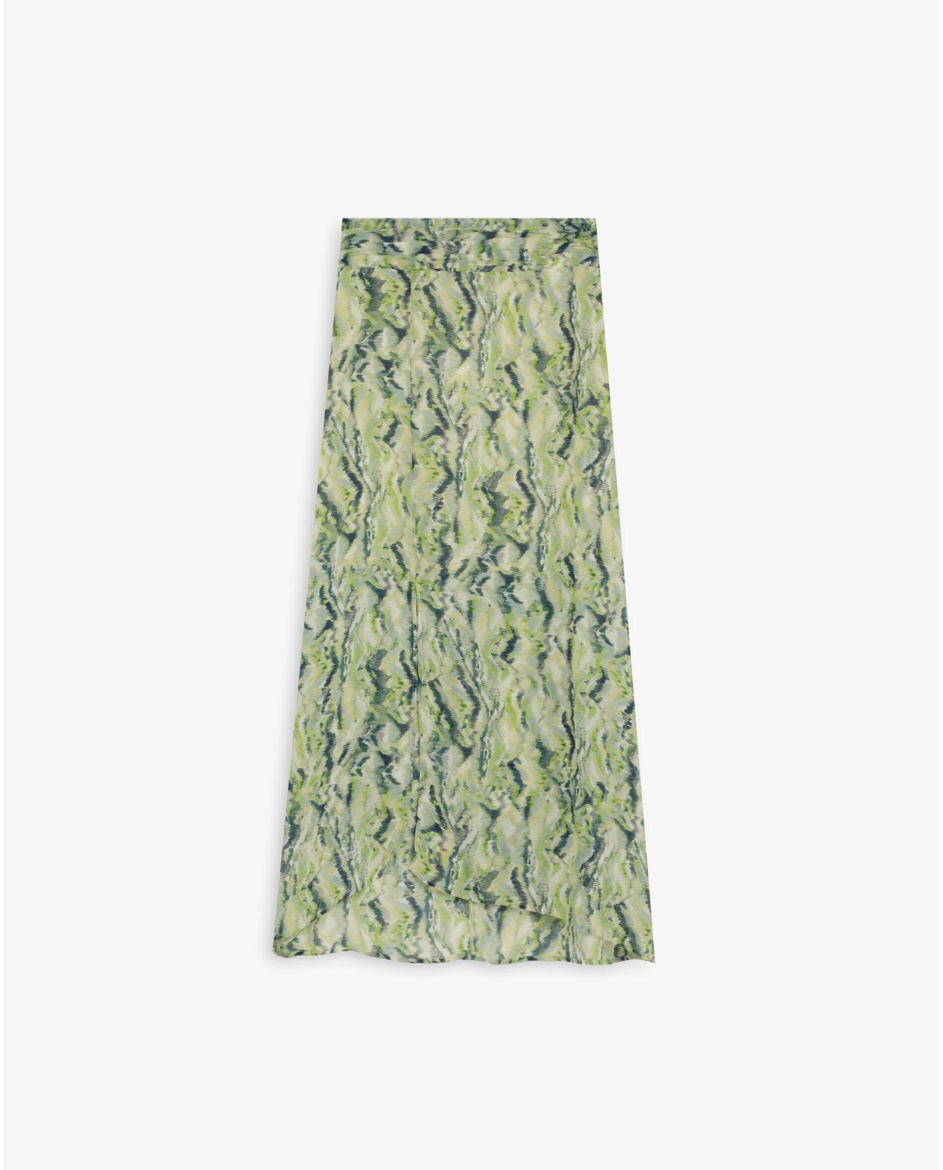 Saia Midi Estampada com Abertura Lateral Verde-4