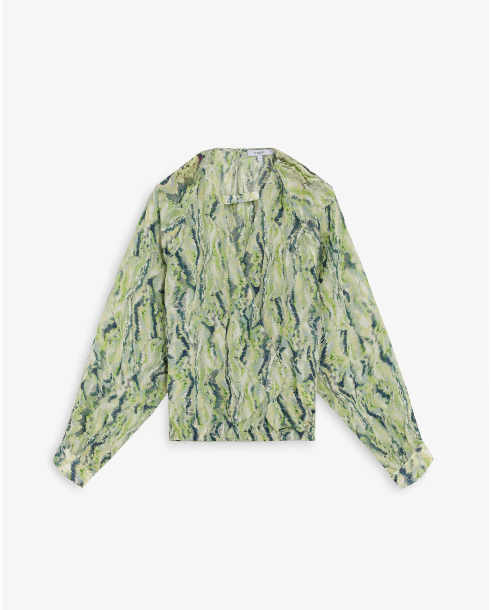 Blusa Estampada com Abertura no Decote Verde-4