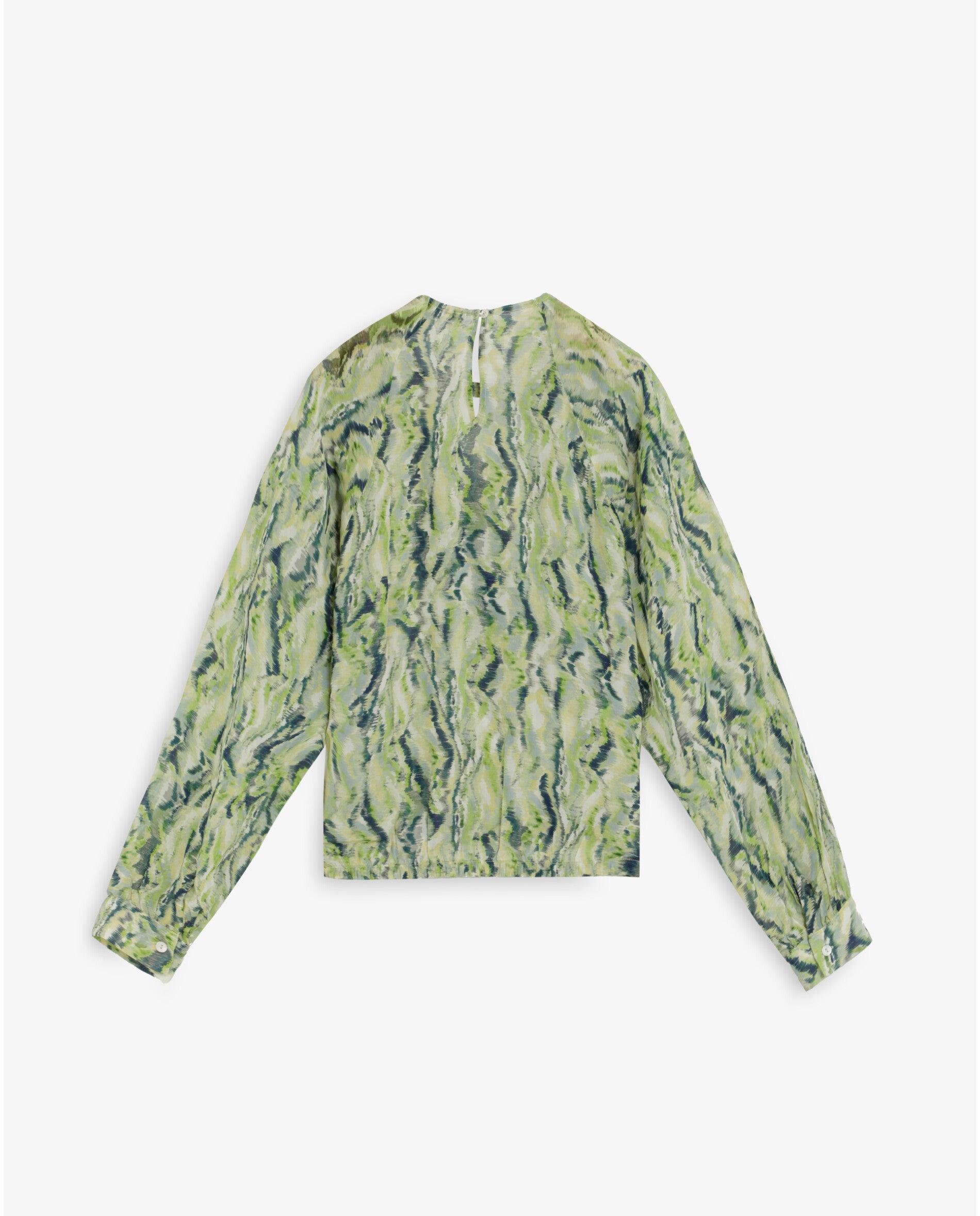 Blusa Estampada com Abertura no Decote Verde-5
