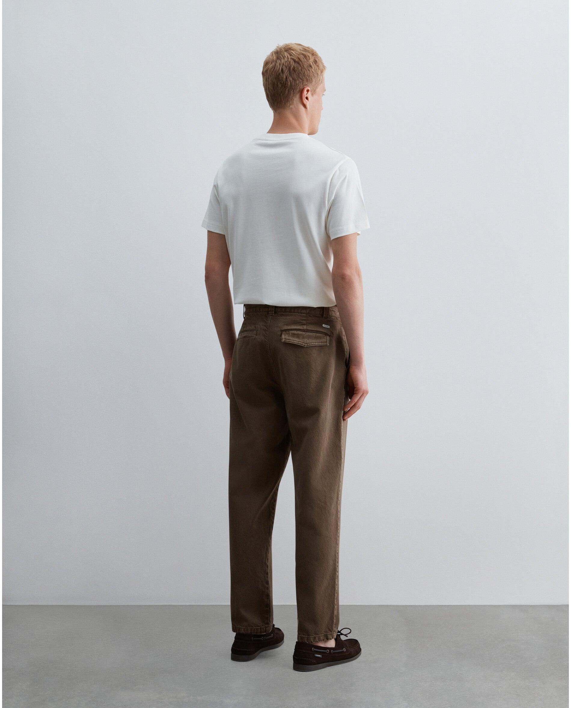 Calças Chino Relaxed Fit com Presilhas na Cintura Castanho-3