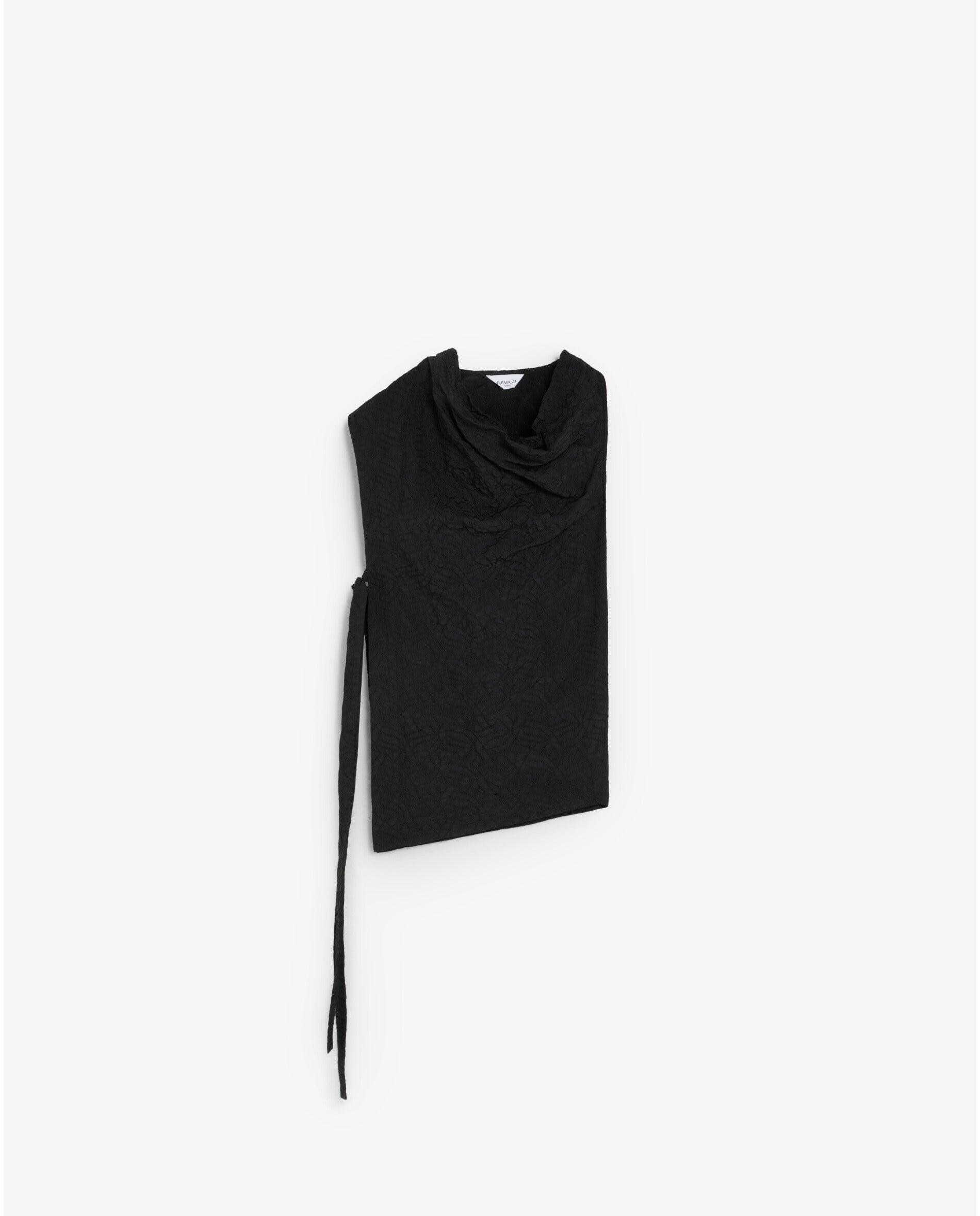 Top com Gola Drapeada e Bainha Assimétrica Preto-7