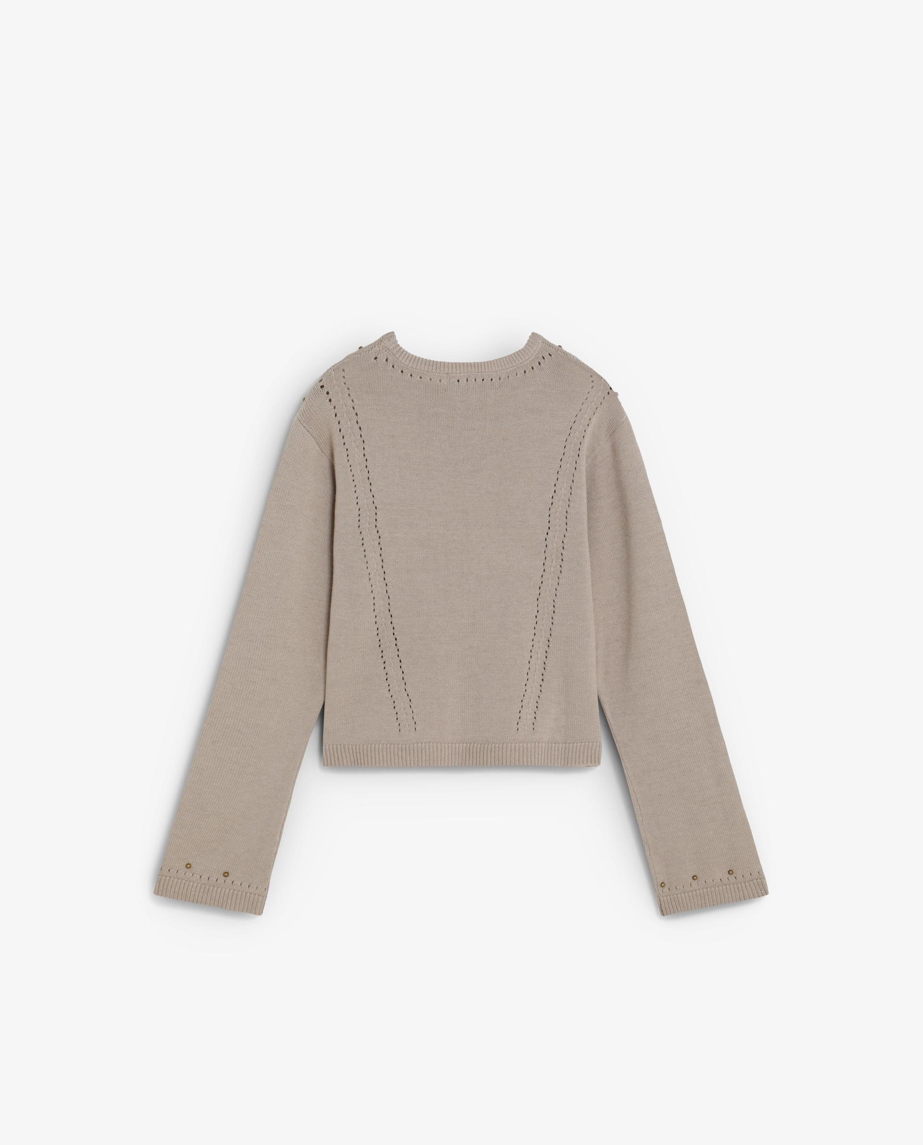 Camisola com Abertura nos Ombros e Mangas À Boca de Sino Taupe-2