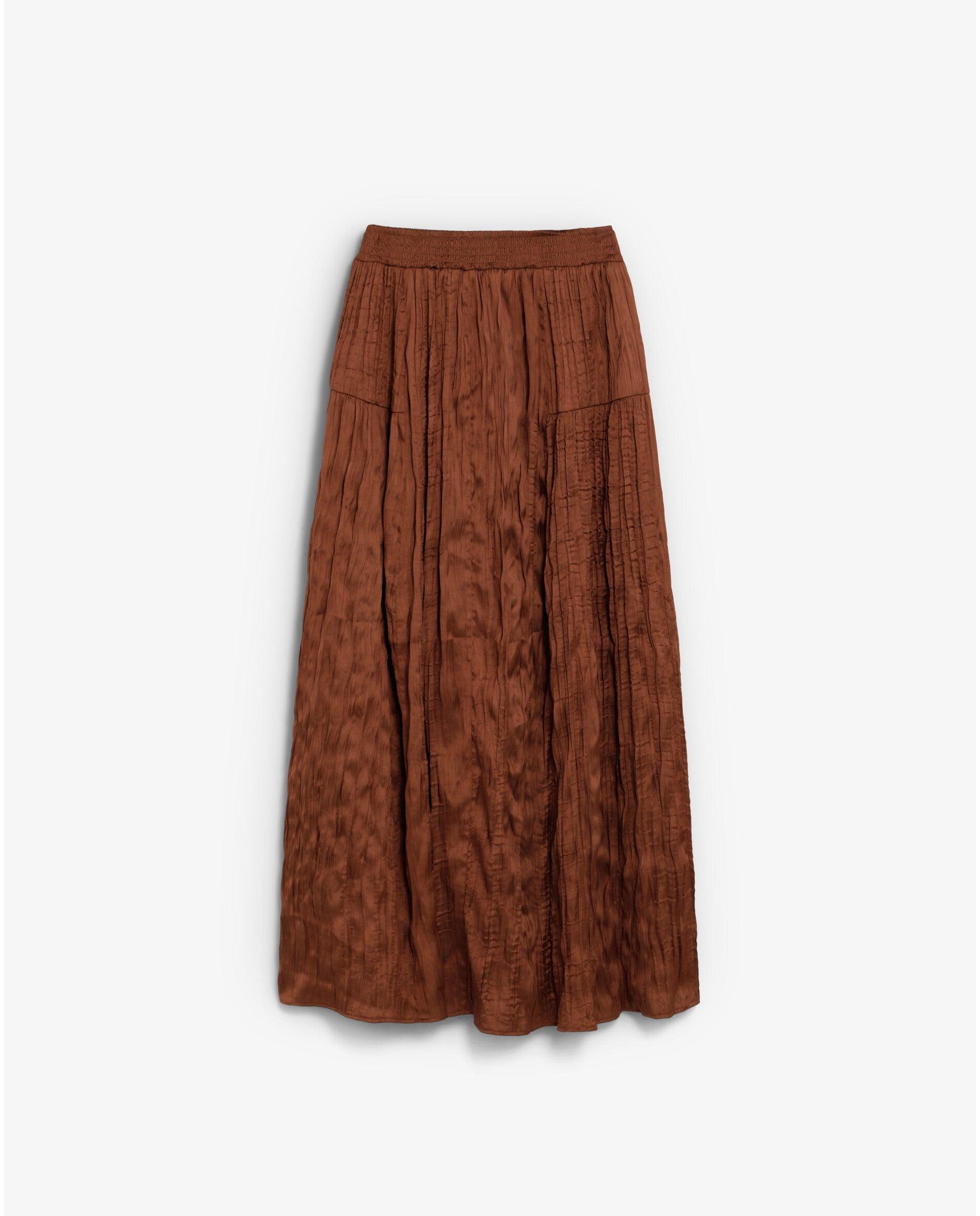 Saia Midi Acetinada com Cós Elástico Terracota-2