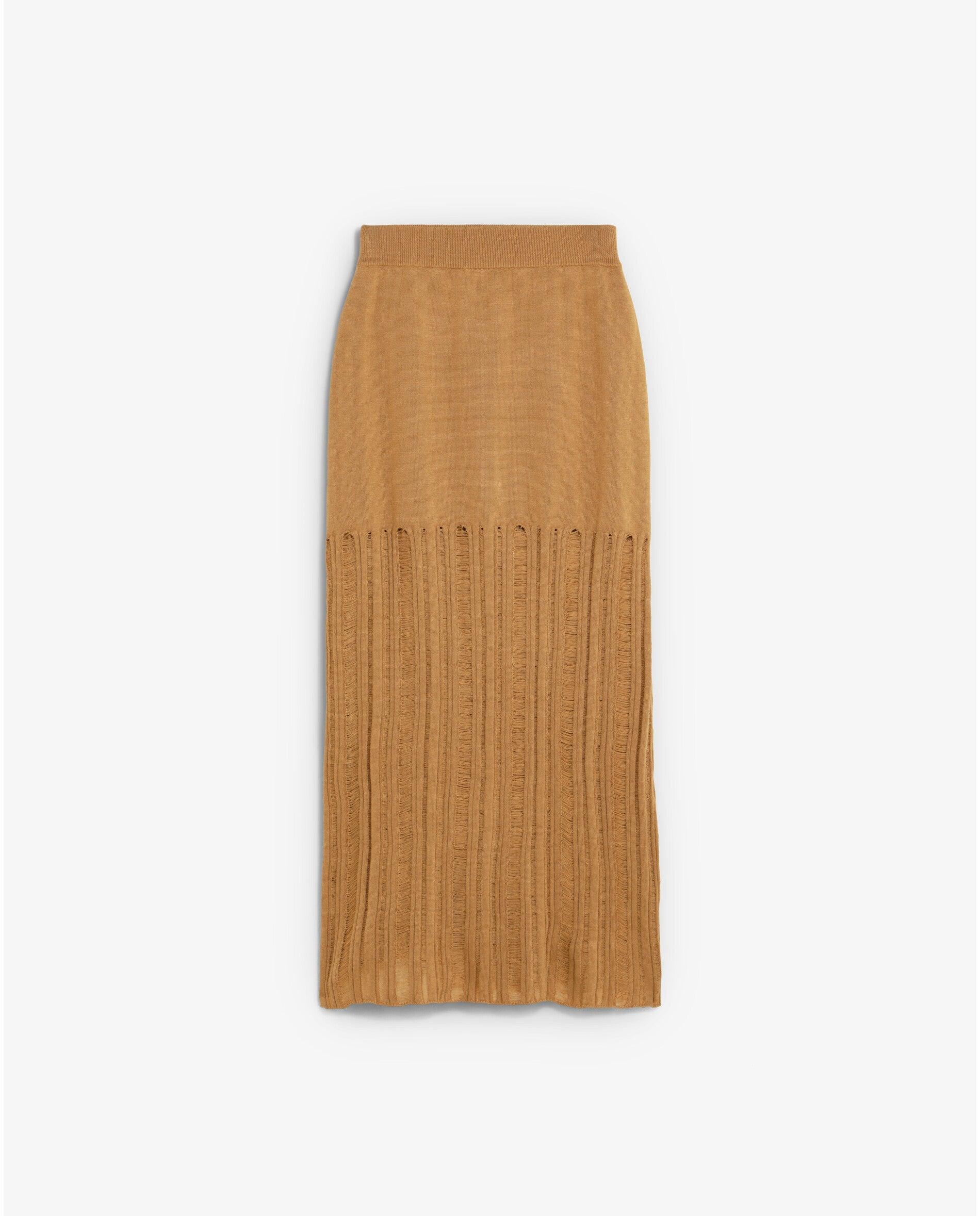 Saia de Malha Midi Efeito Desfiado Dourado-2