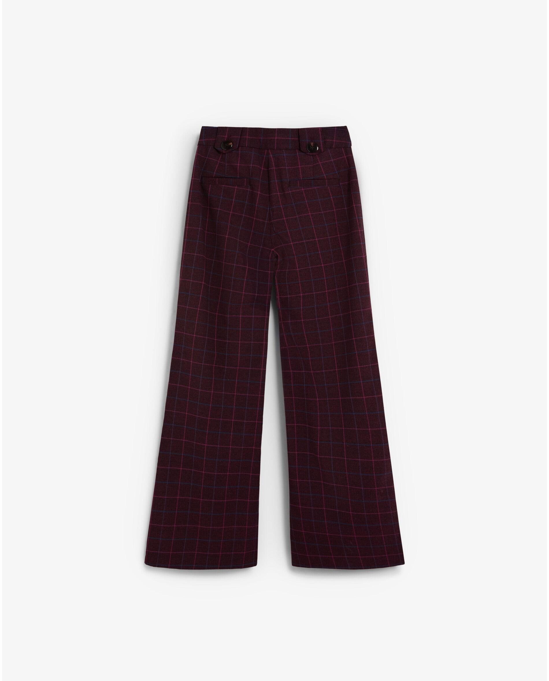 Calças Largas com Estampado Aos Quadrados Bordeaux-2