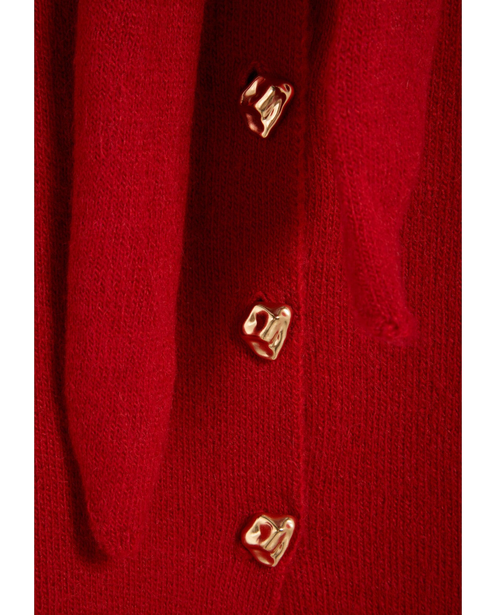 Cardigan com Laçada na Gola e Fecho de Botões Vermelho-3