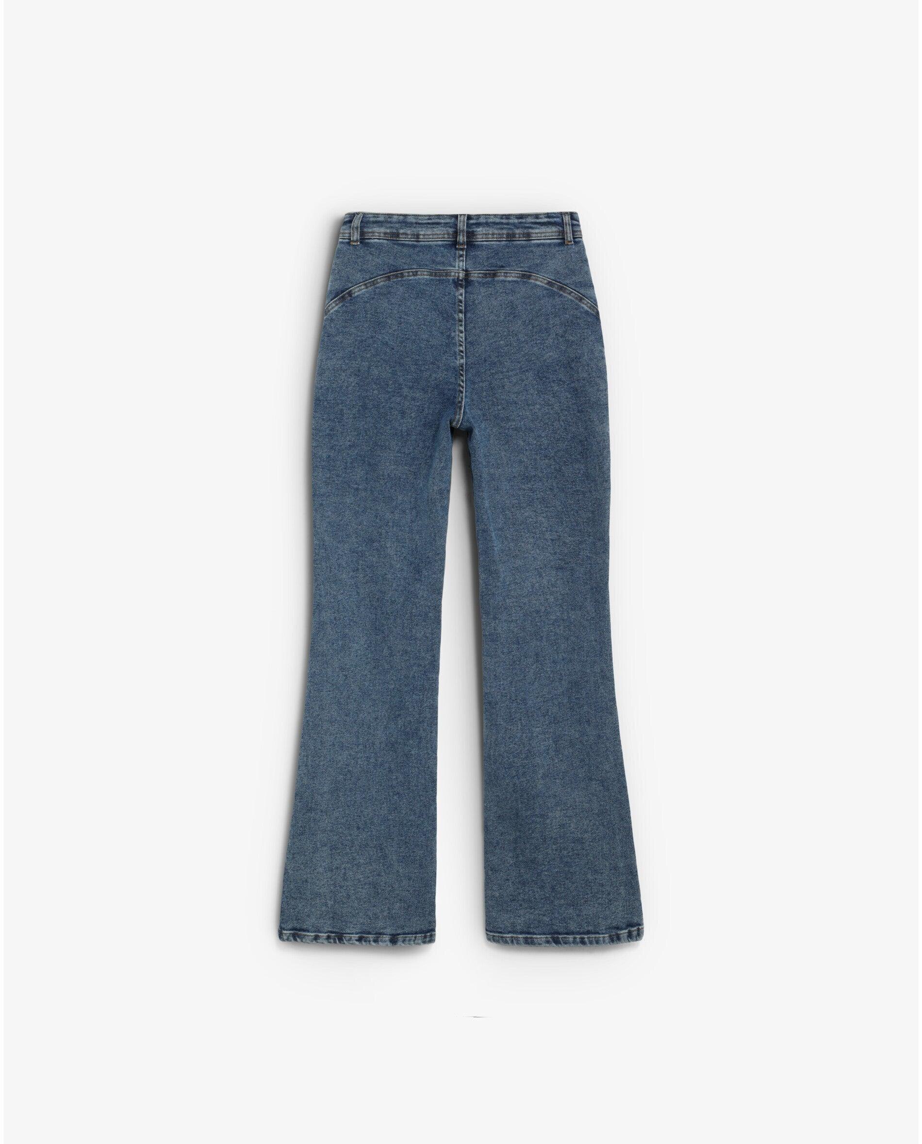 Jeans Boocut com Costuras e Fecho de Botões Azul-índigo-2