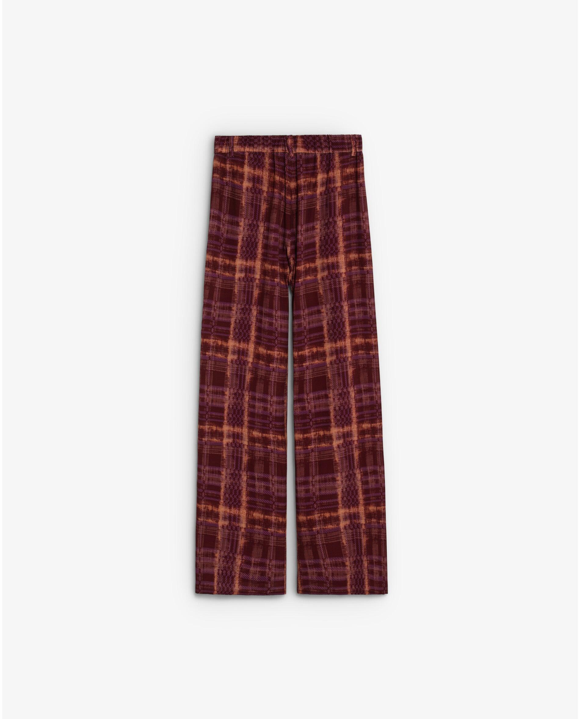 Calças Largas com Estampado Aos Quadrados Terracota-2