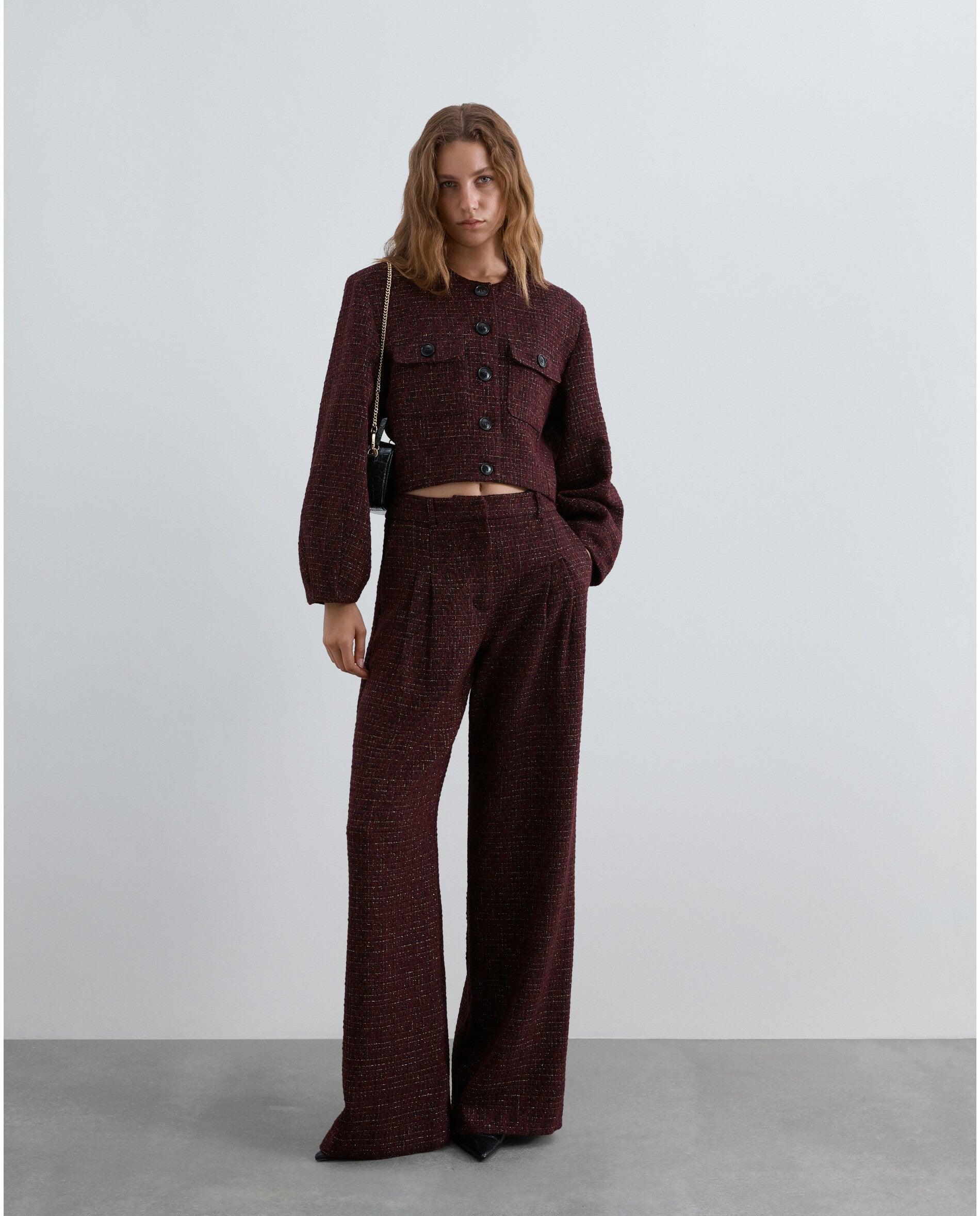 Casaco em Tweed com Fio Metalizado Bordeaux-4