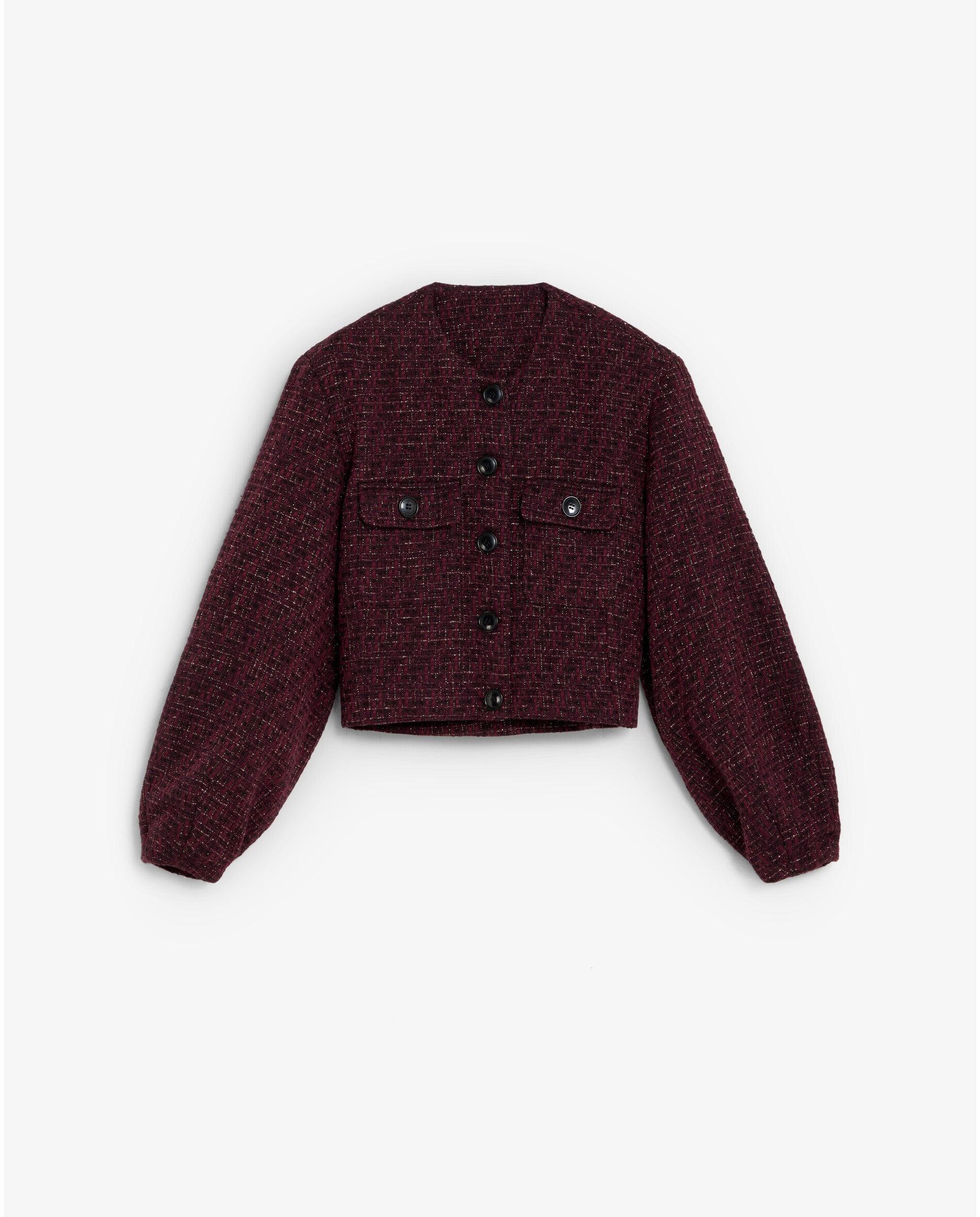 Casaco em Tweed com Fio Metalizado Bordeaux-5