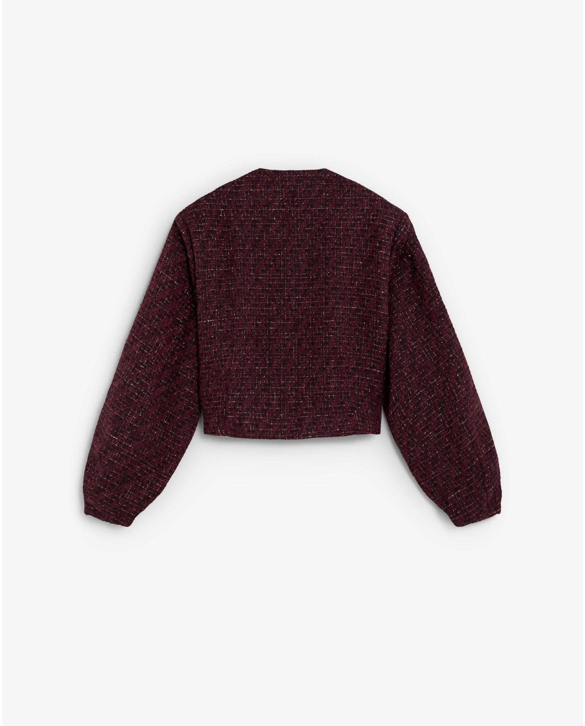 Casaco em Tweed com Fio Metalizado Bordeaux-6