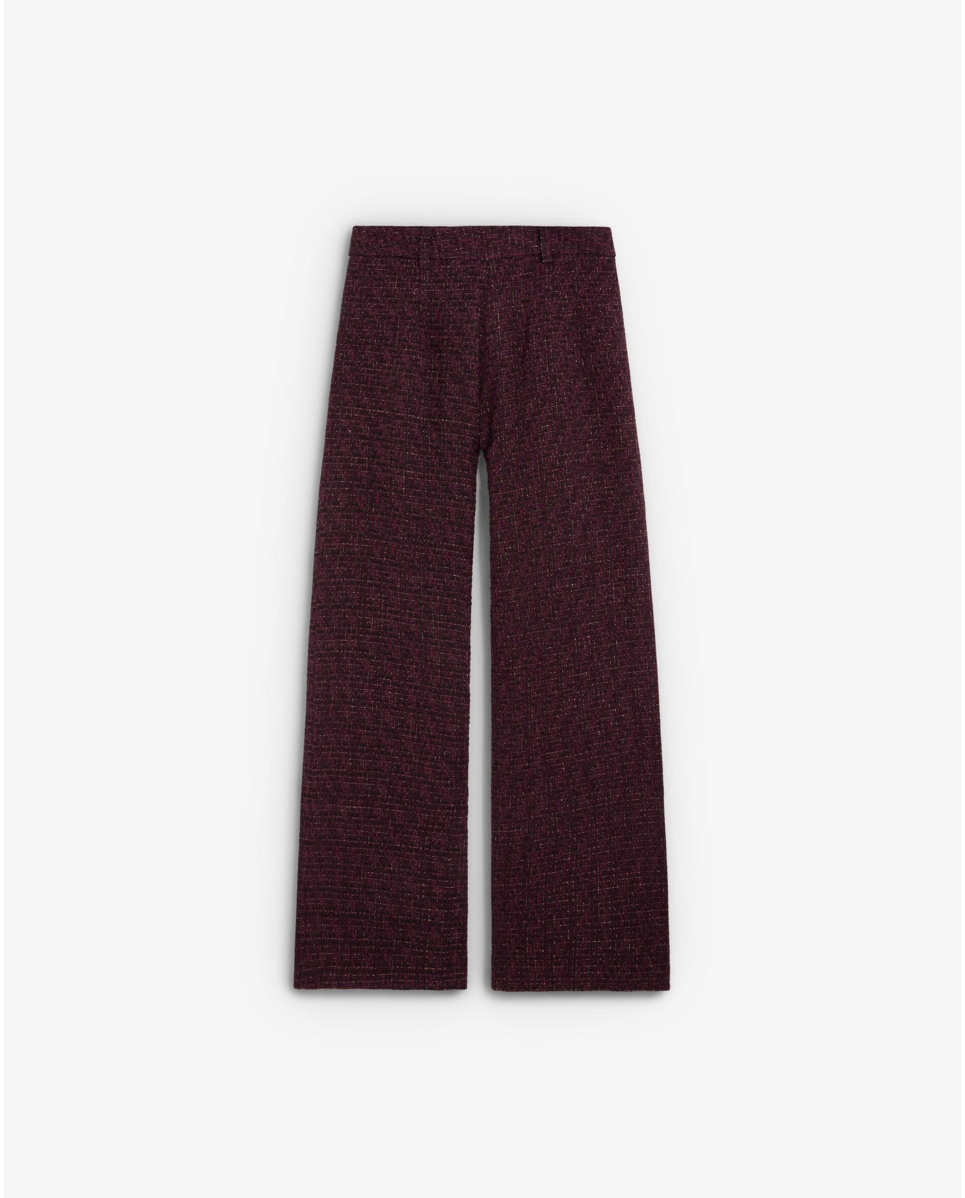 Calças Largas em Tweed com Fio Metalizado Bordeaux-5