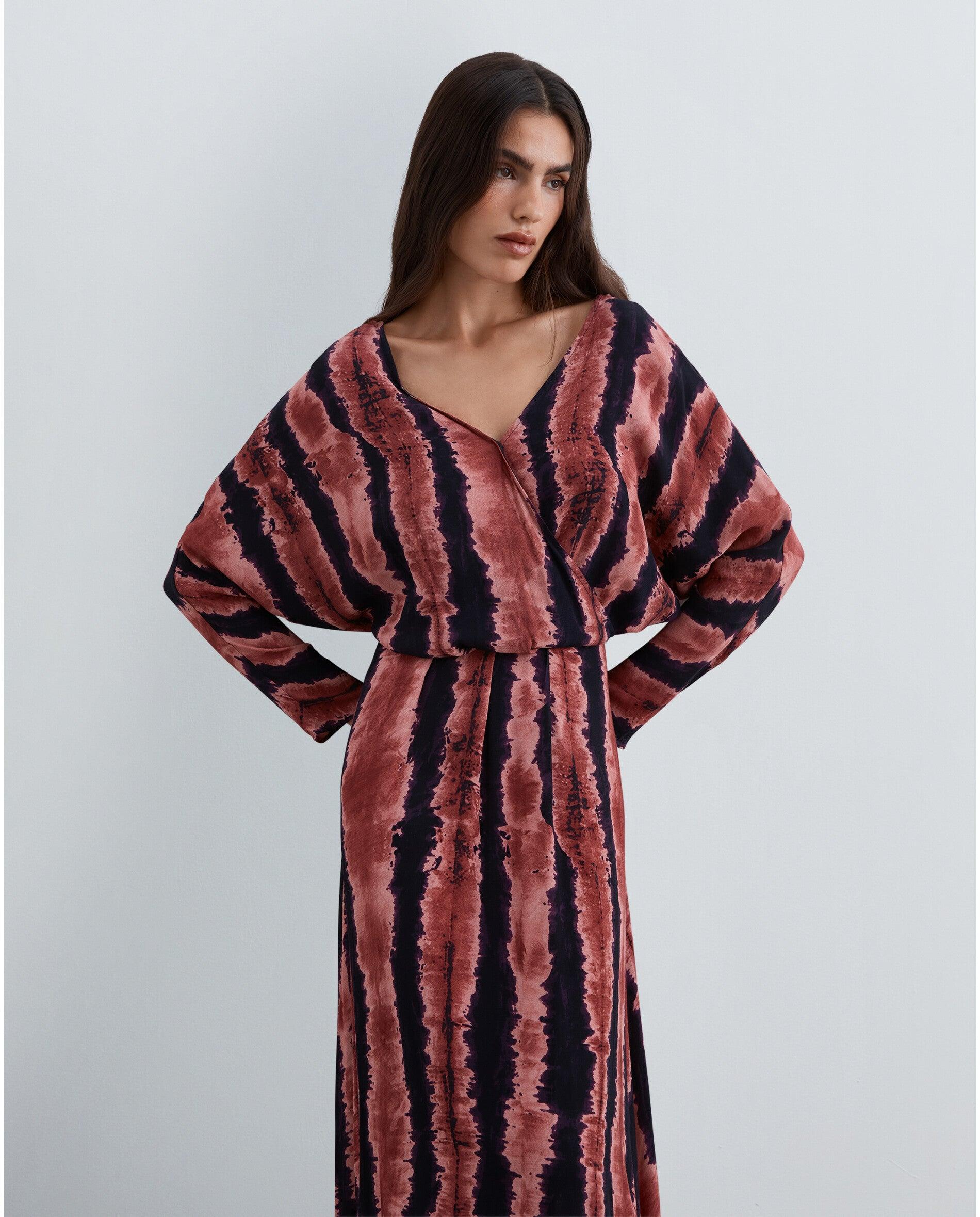Vestido Midi de Manga Comprida e Estampado Tie-dye Multicolor-2