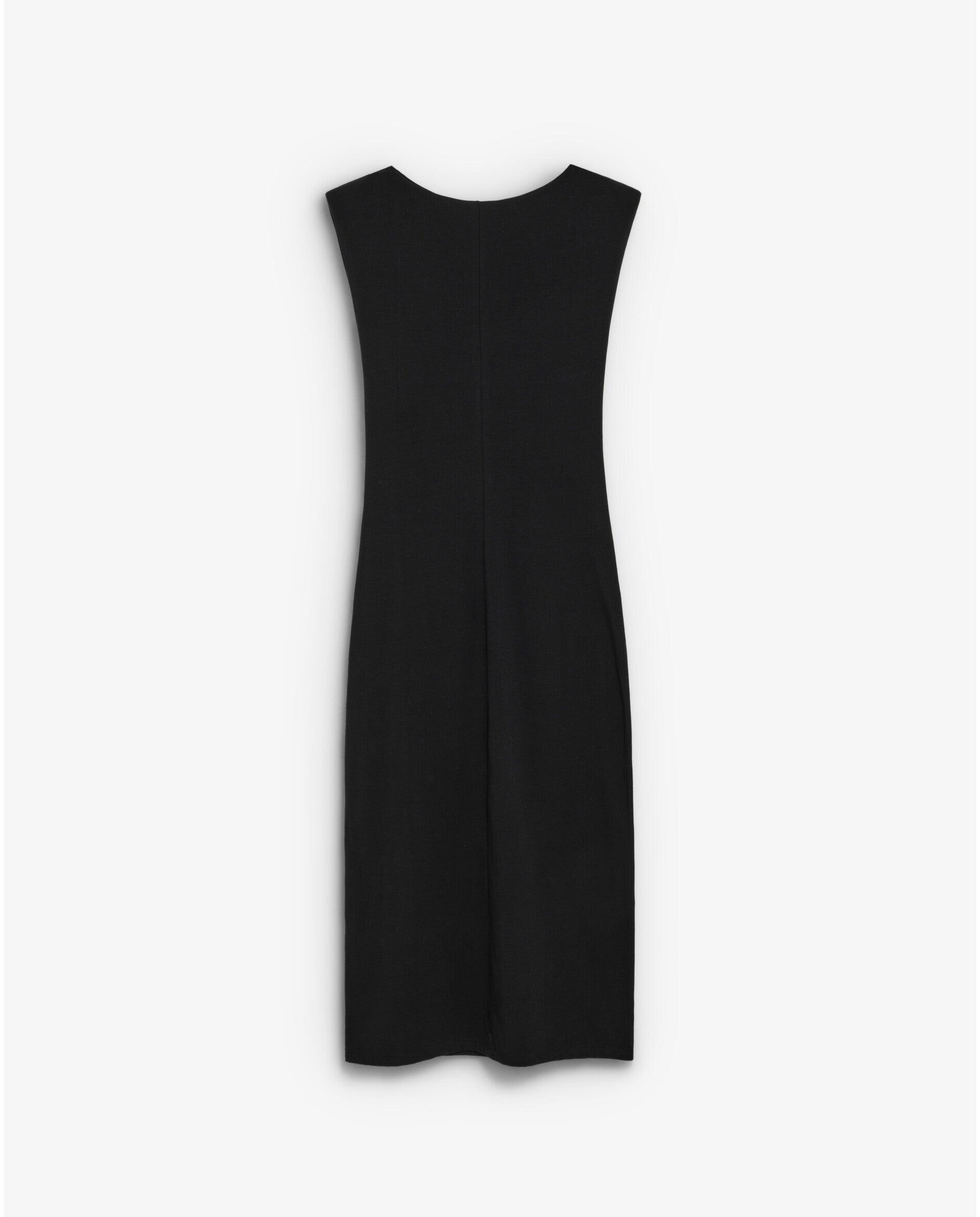 Vestido Midi com Ombreiras e Drapeado Lateral Preto-2