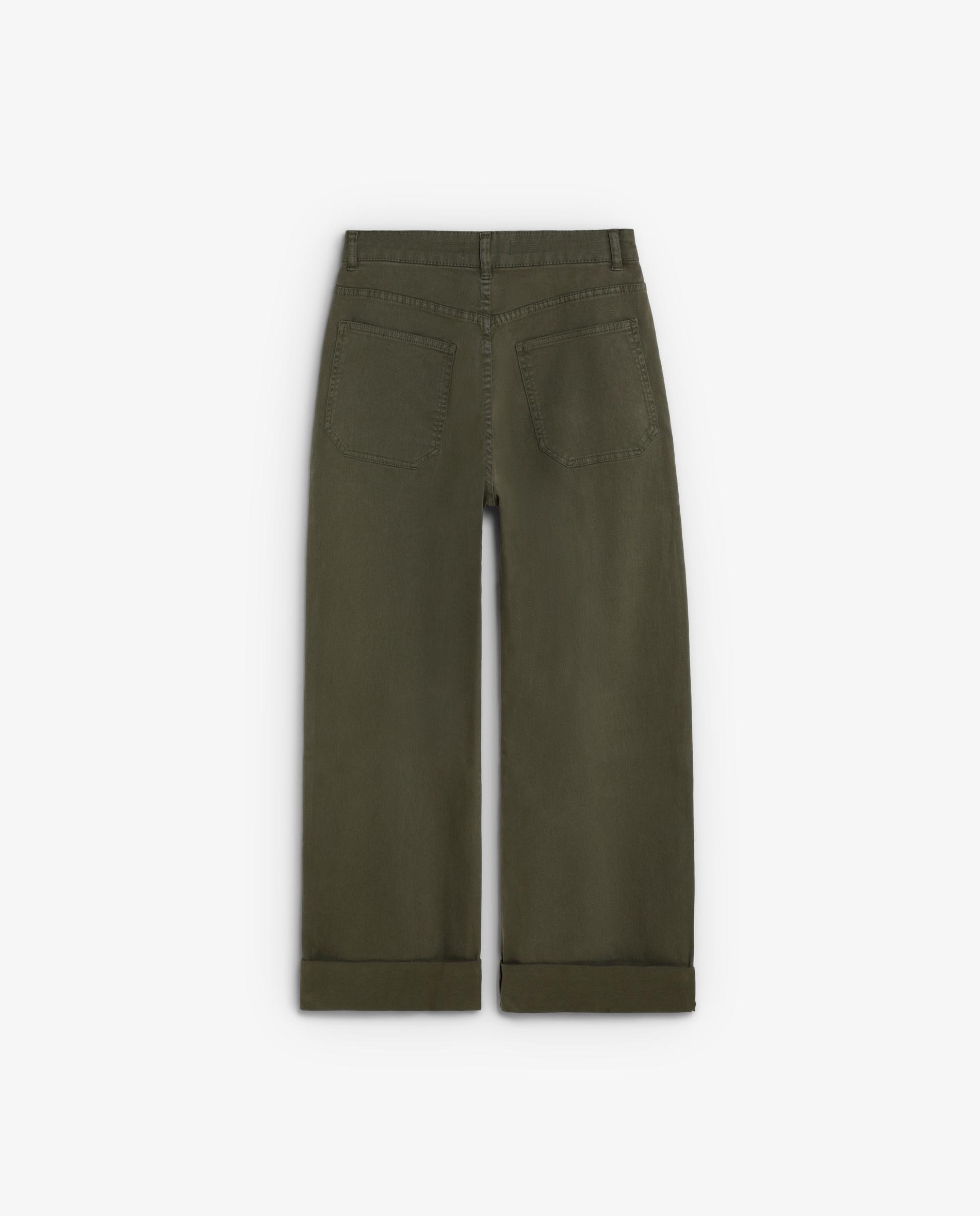 Calças Largas de Cintura Subida com Bainha Verde-2