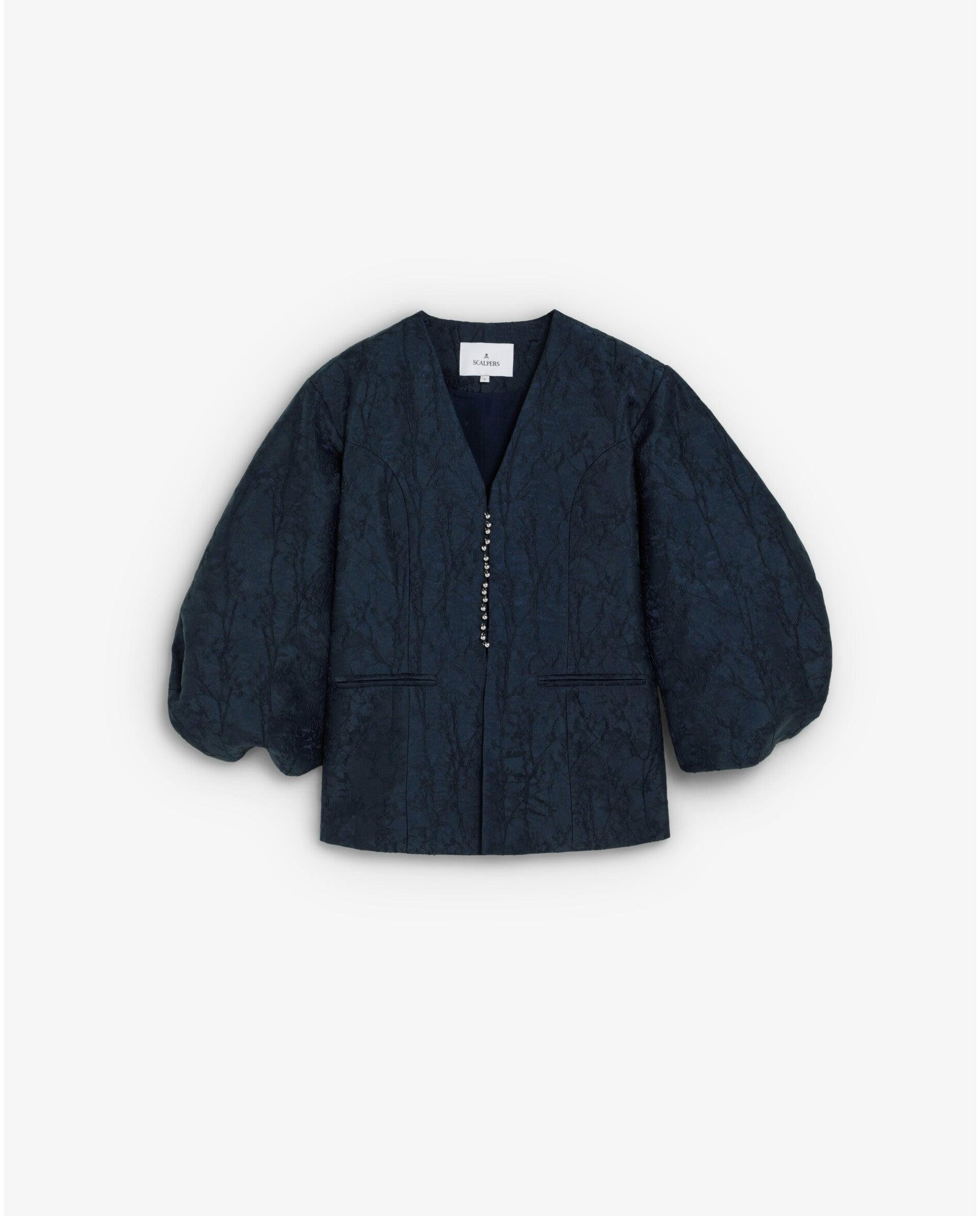 Blazer Slim Fit em Tecido Jacquard Navy-6