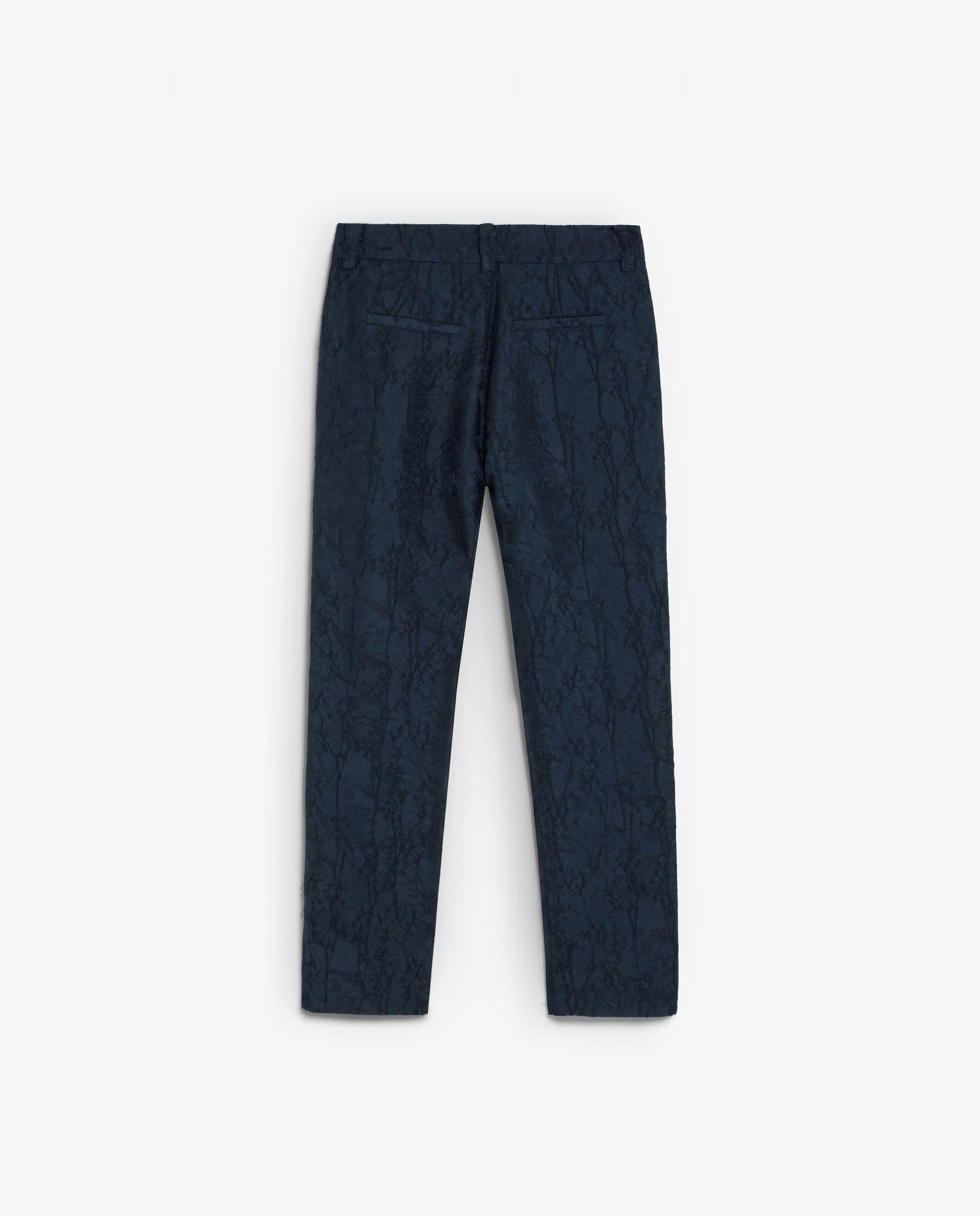 Calças com Corte a Direito Relaxed Fit em Tecido Jacquard Navy-5